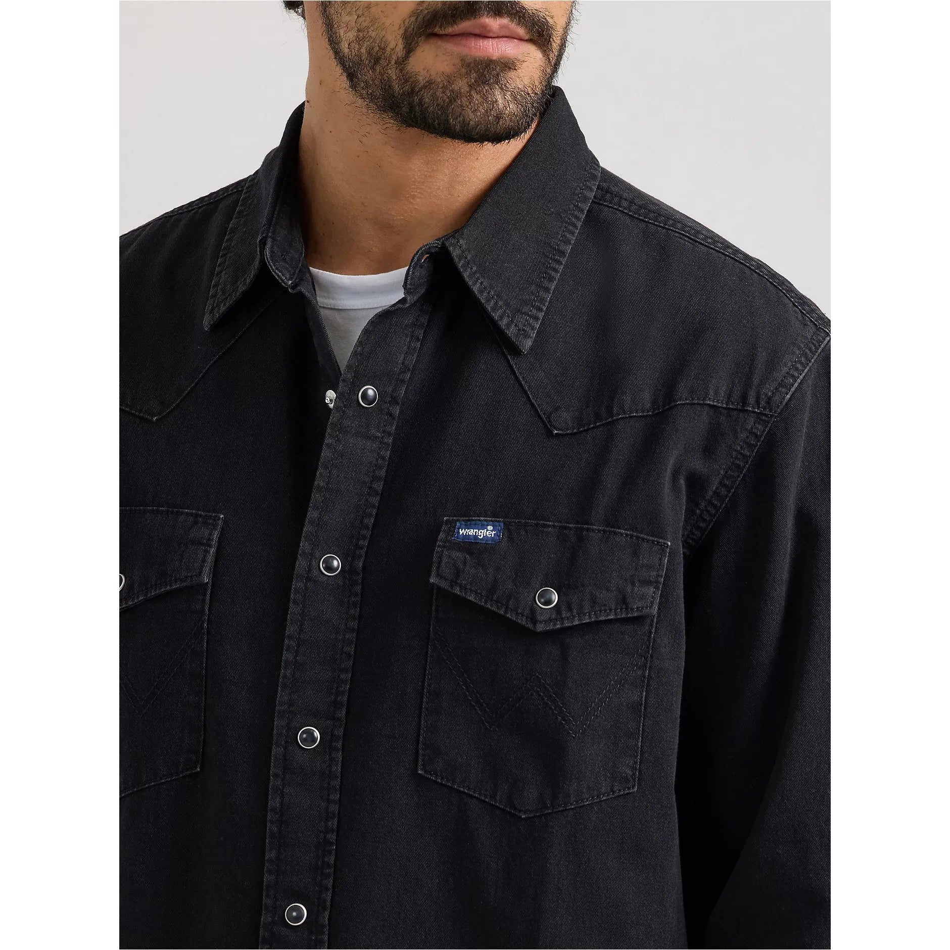 MEN'S WRANGLER® CLASSIC DENIM WESTERN SNAP SHIRT-BLACK DENIM