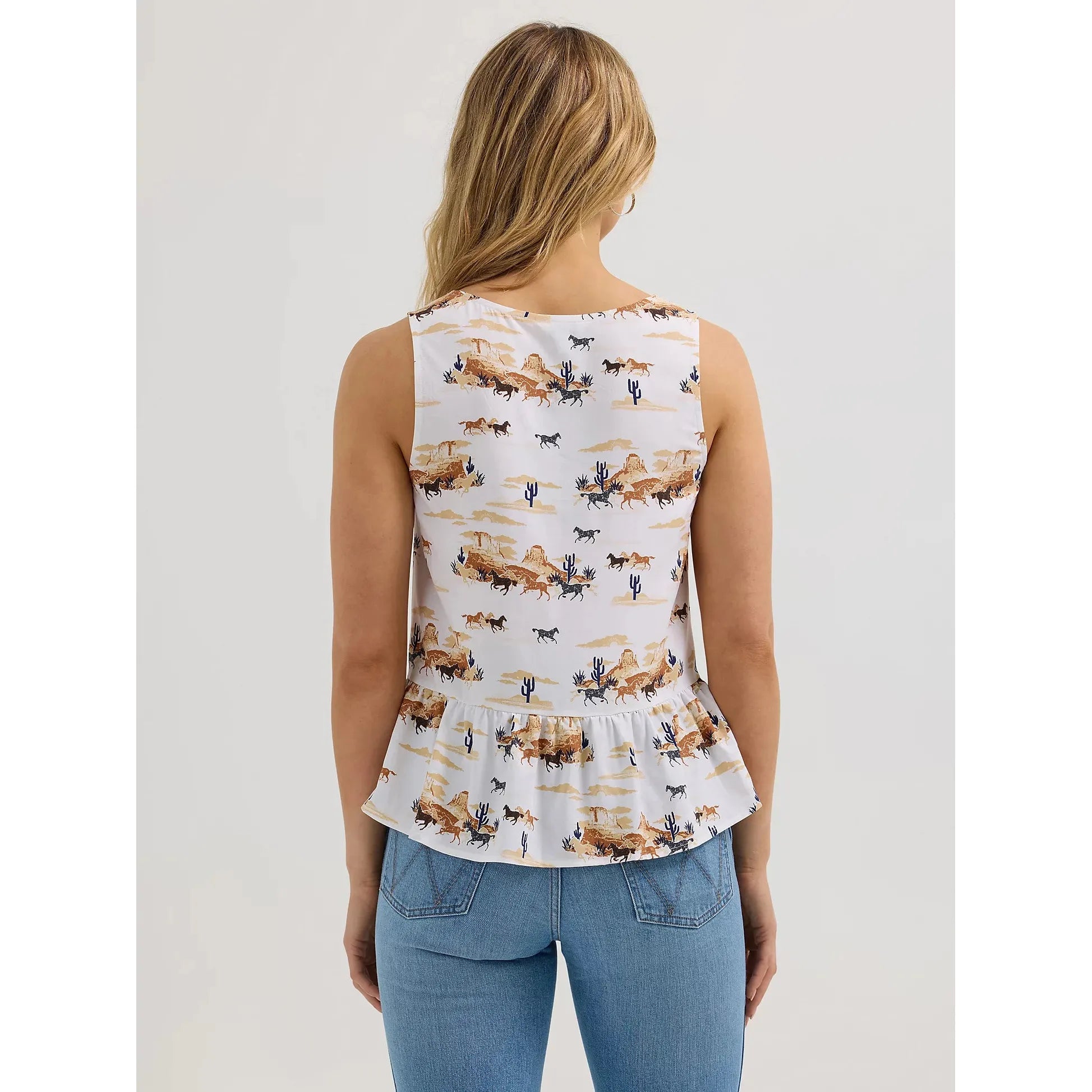 Women's Wrangler V-Neck Peplum Tank-Desert Print