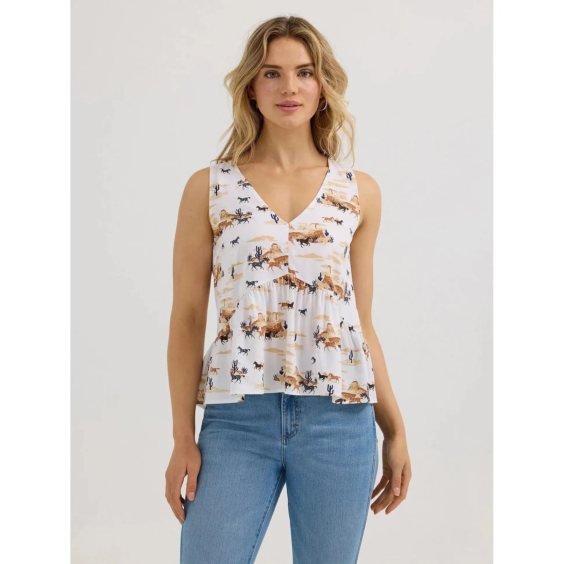Women's Wrangler V-Neck Peplum Tank-Desert Print