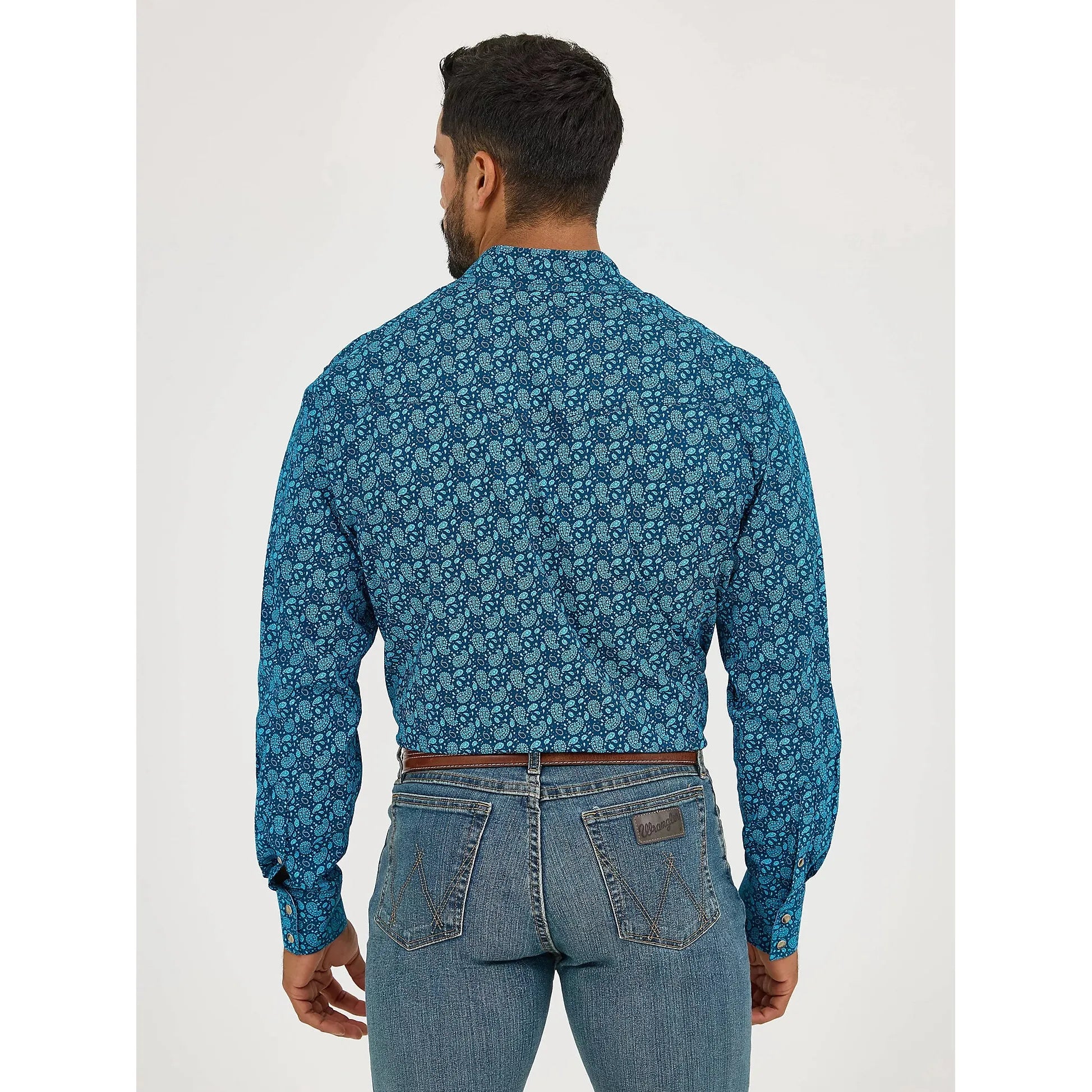 Men's Wrangler 20X Competition Advanced Comfort Long Sleeve Two Pocket Western Snap Shirt-Paisley Turquoise