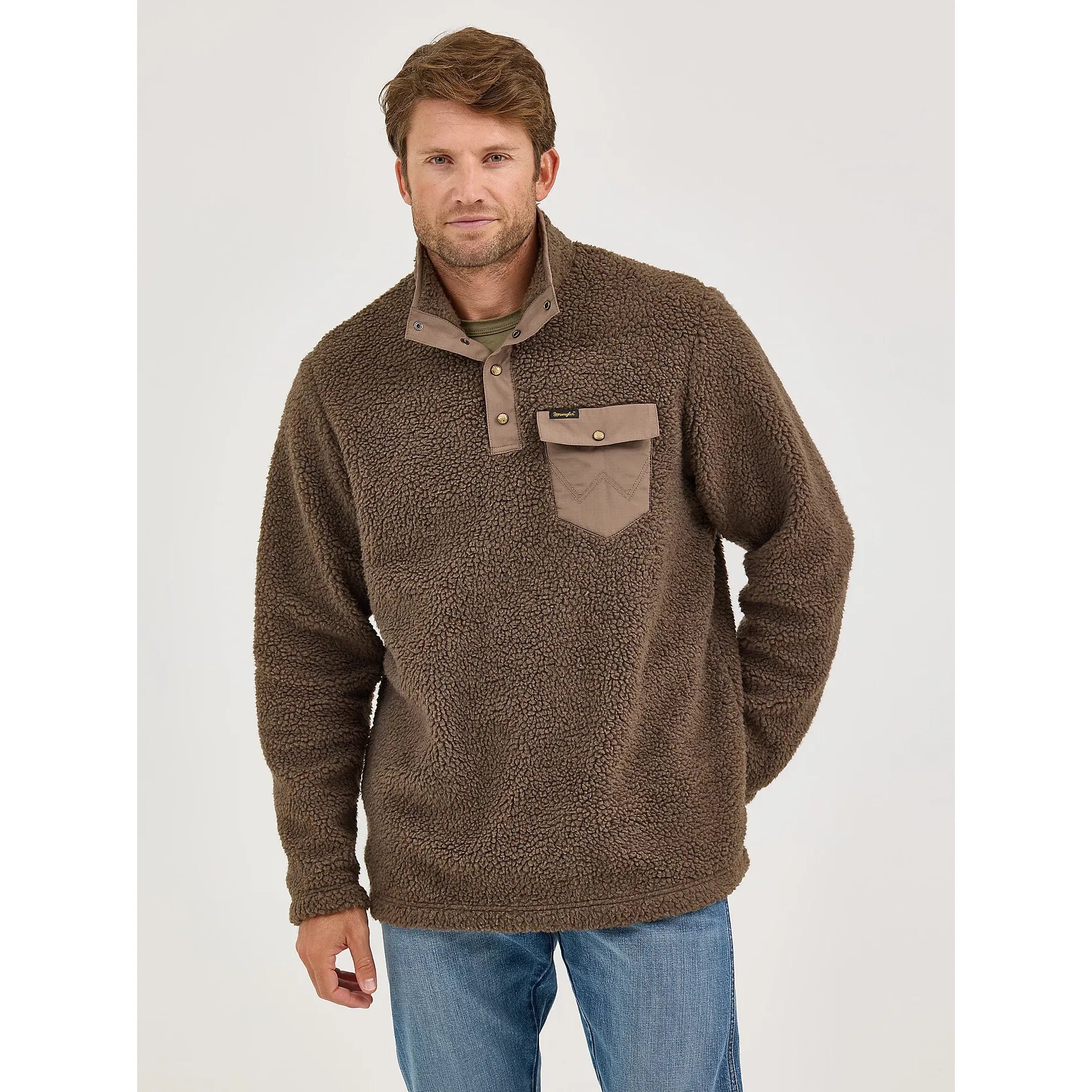 Men's Wrangler Quarter Snap Sherpa Pullover-Chocolate Chip