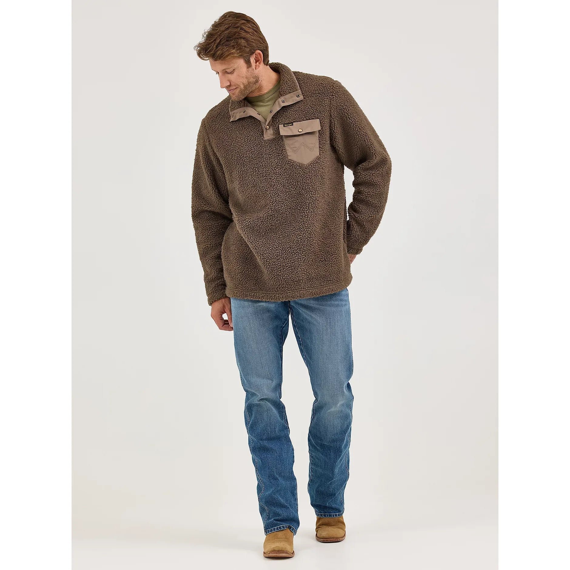 Men's Wrangler Quarter Snap Sherpa Pullover-Chocolate Chip