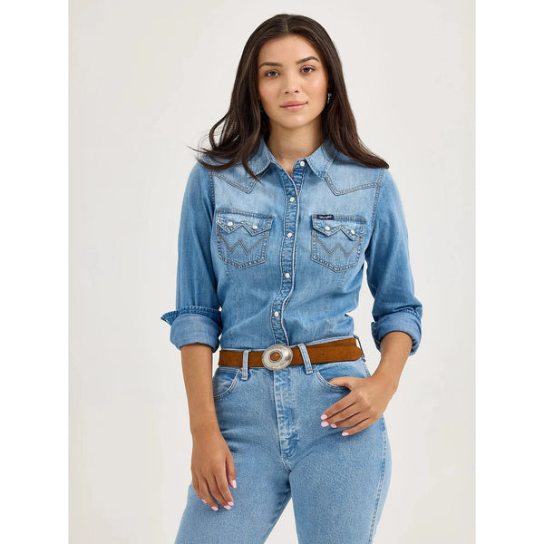 Women's Wrangler Denim Cowboy Denim Shirt-Blue Denim