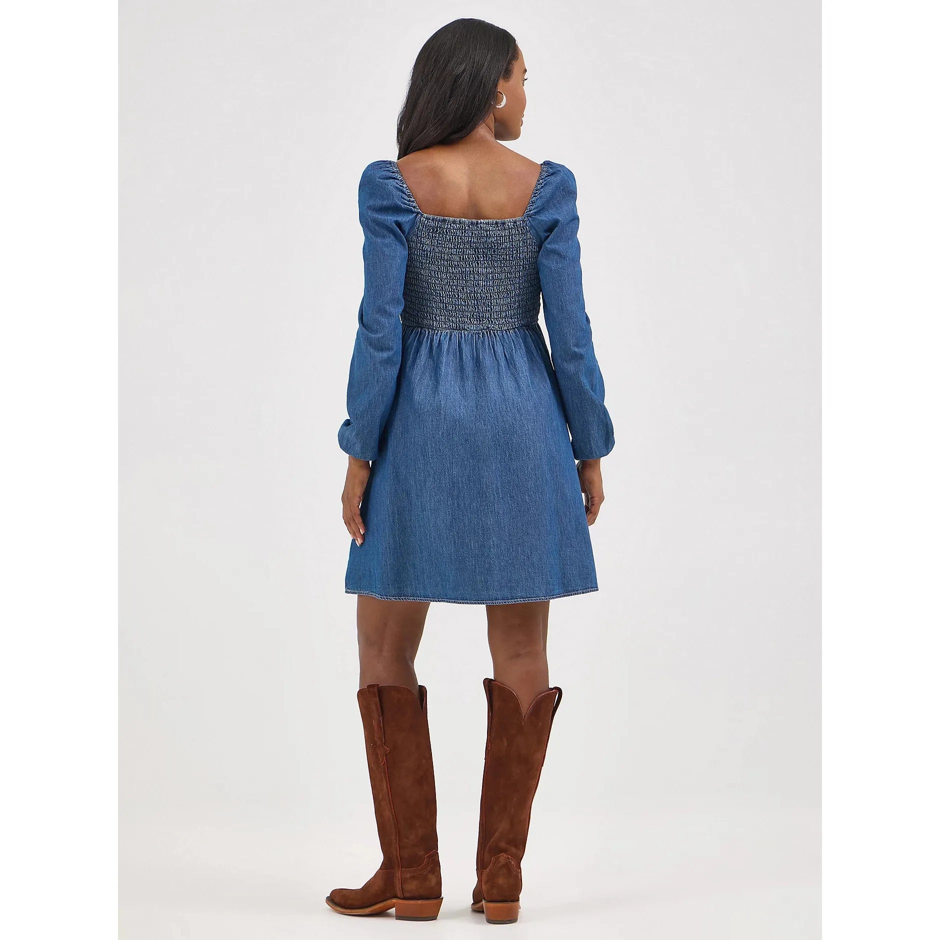 Women's Wrangler Smocked Bodice A-Line Dress-Dark Denim