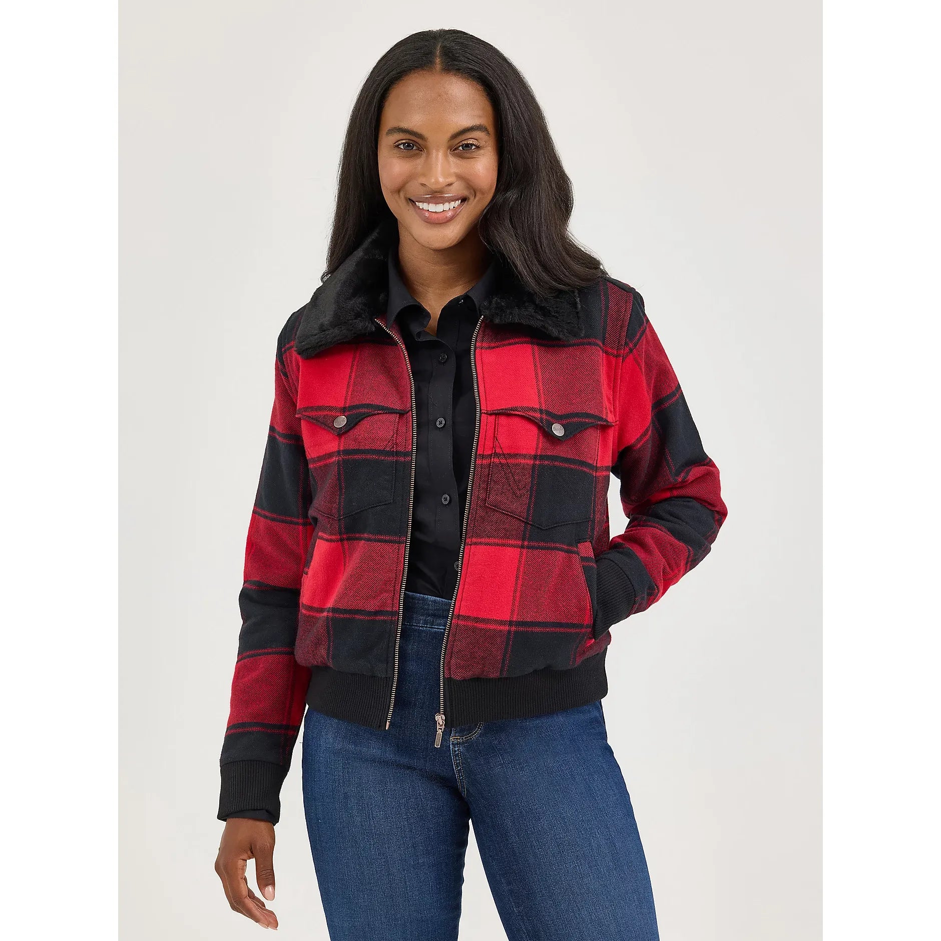 Women's Wrangler Lined Bomber Jacket-Red Buffalo