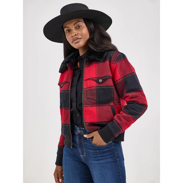 Women's Wrangler Lined Bomber Jacket-Red Buffalo