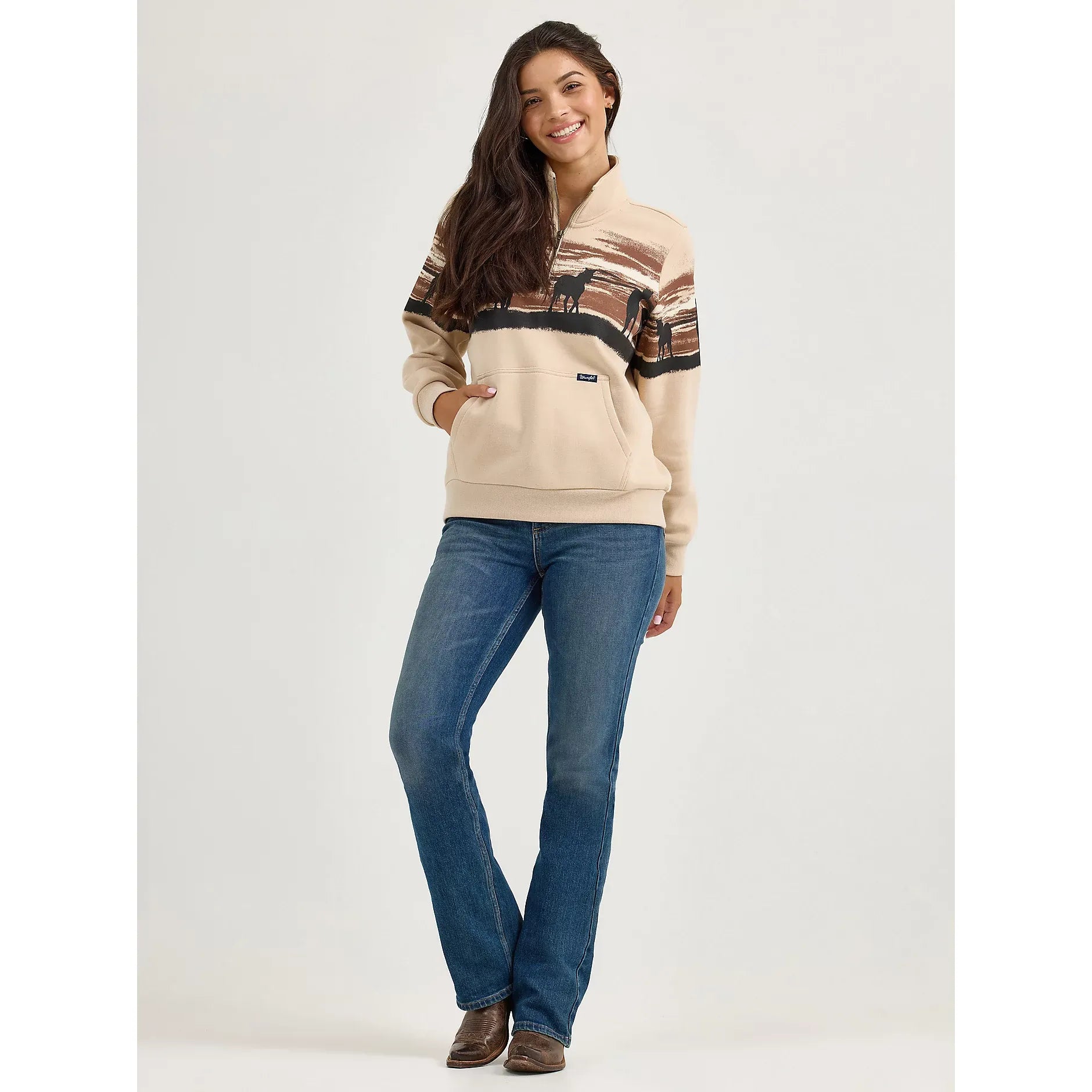 Women's Wrangler Western Quarter Zip Sweatshirt-Cream
