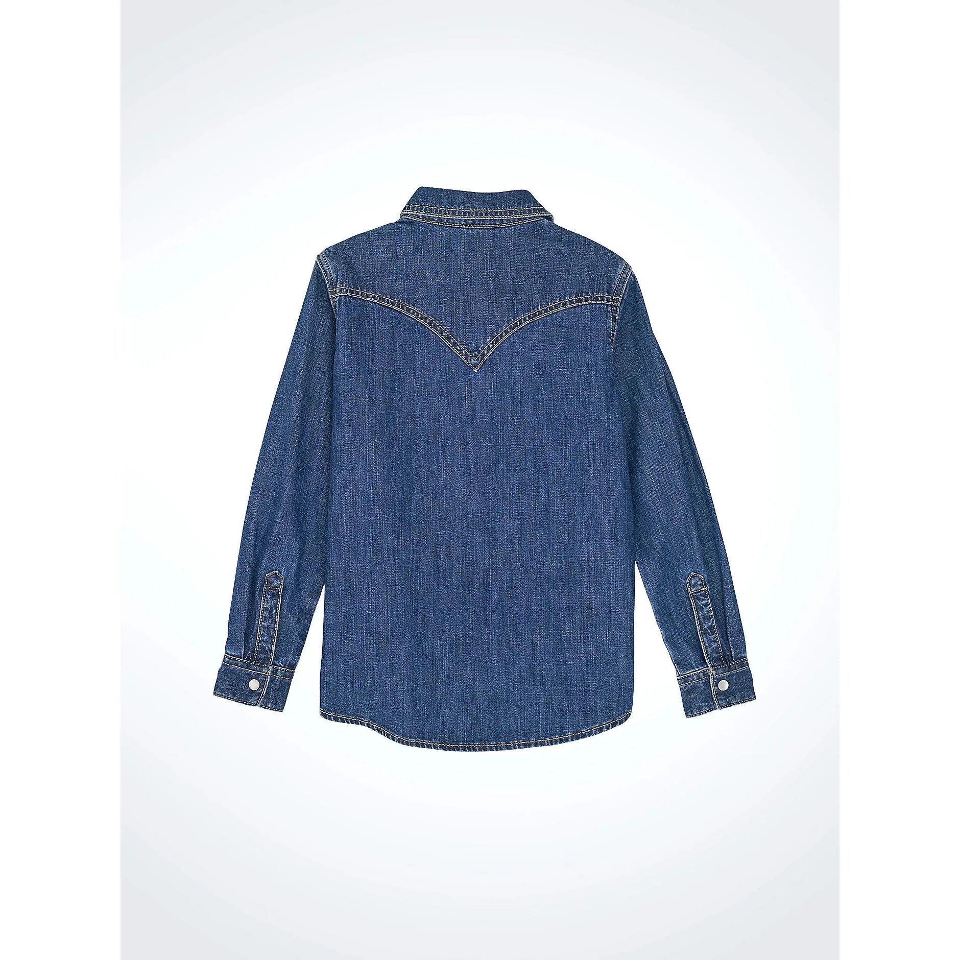 Wrangler Girl's Embroidered Western Snap Denim Shirt-Dark Denim