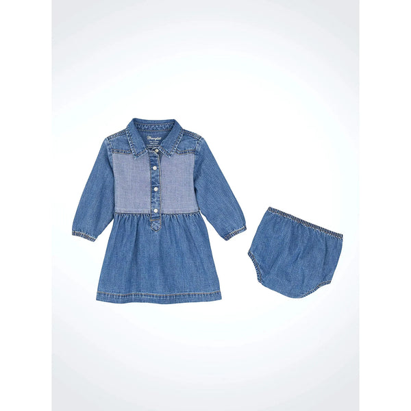 Wrangler Little Girl's Denim Western Snap Dress-Mid Denim