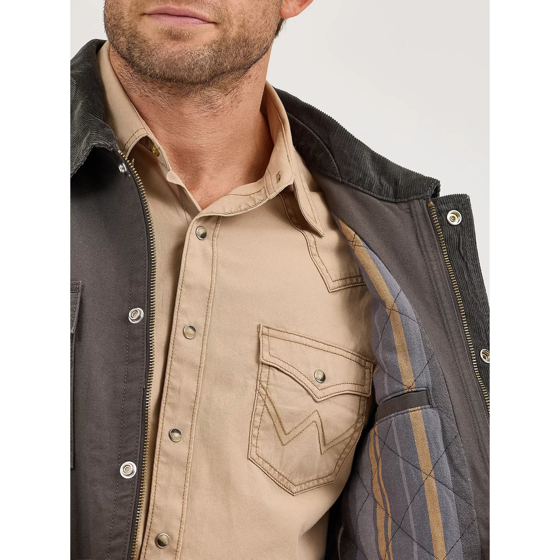 Men's Wrangler Western Lined Zip Front Barn Coat-Raven