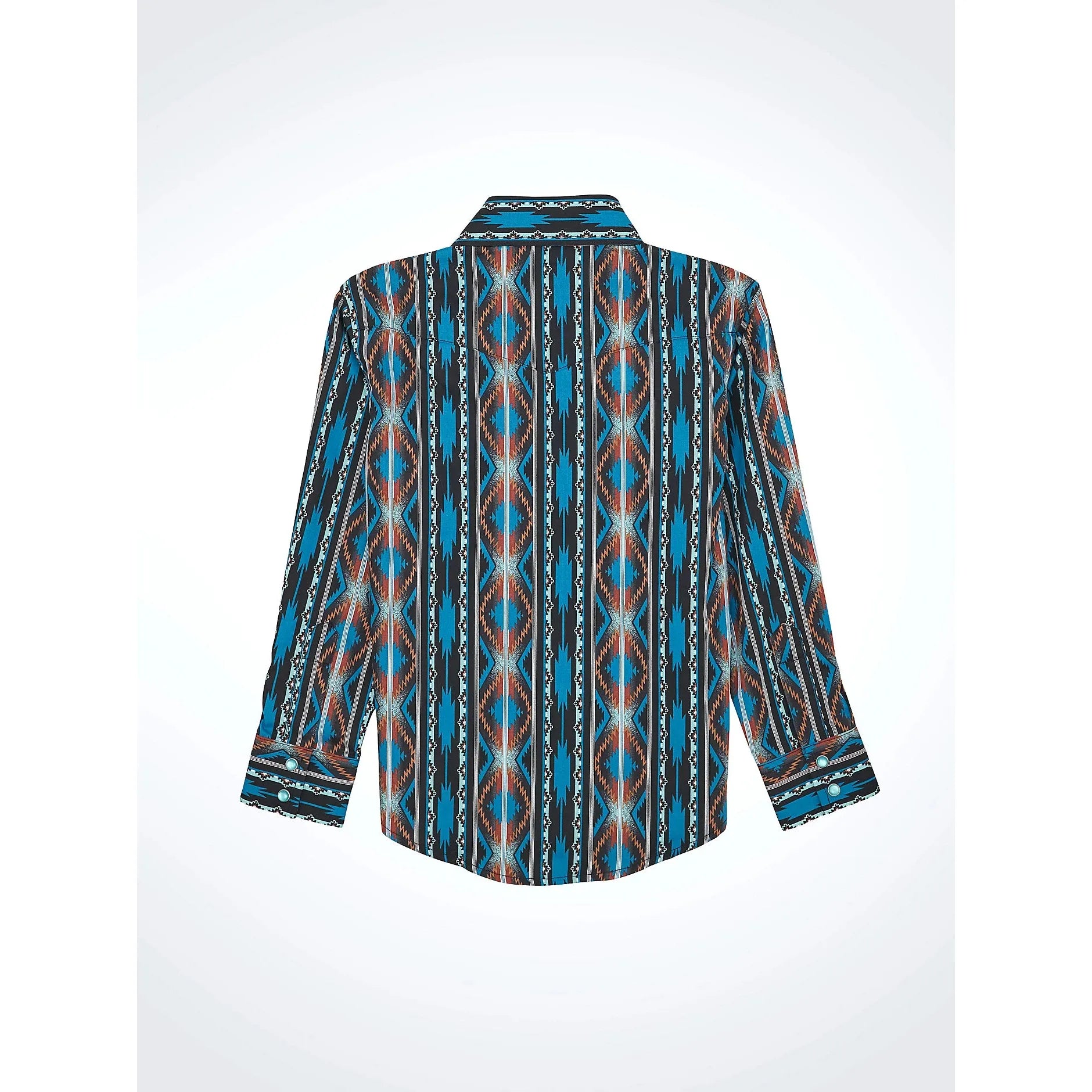Boy's Wrangler Checotah® Long Sleeve Western Snap Printed Shirt-Turquoise Crimson