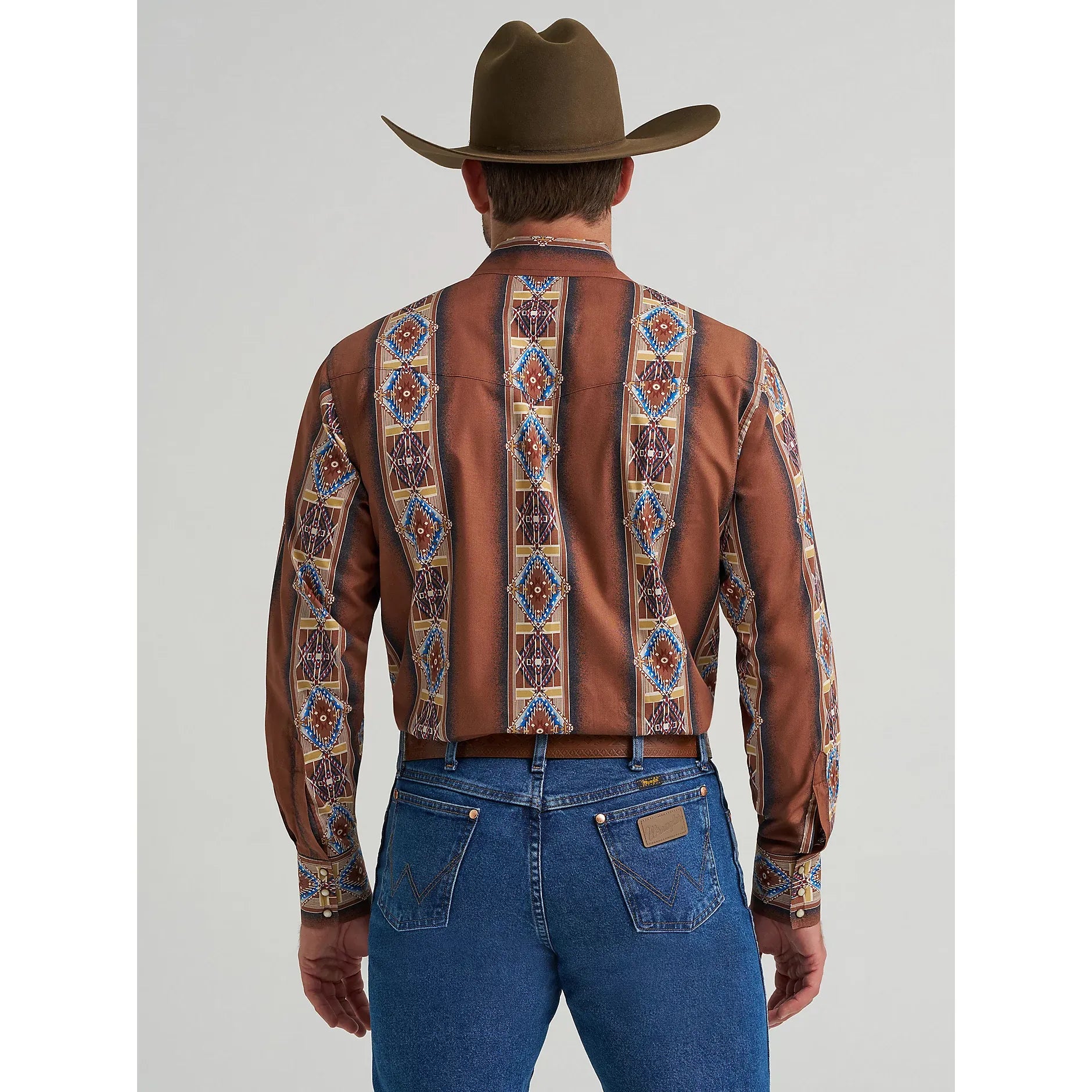 Men's Wrangler Checotah® Long Sleeve Western Snap Printed Shirt-Brown Rose Window