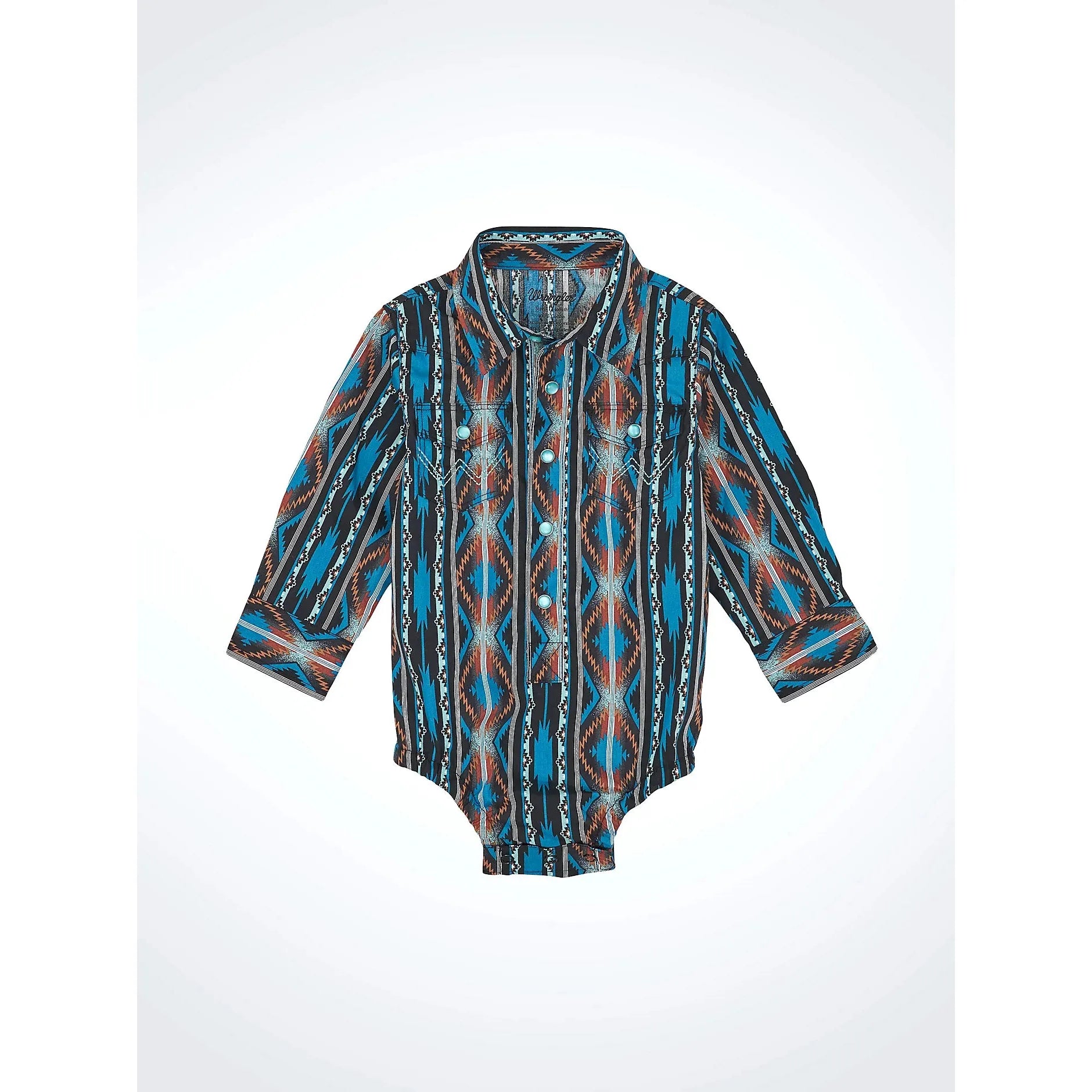Baby Boy's Wrangler Checotah® Long Sleeve Western Snap Bodysuit-Turquoise Crimson