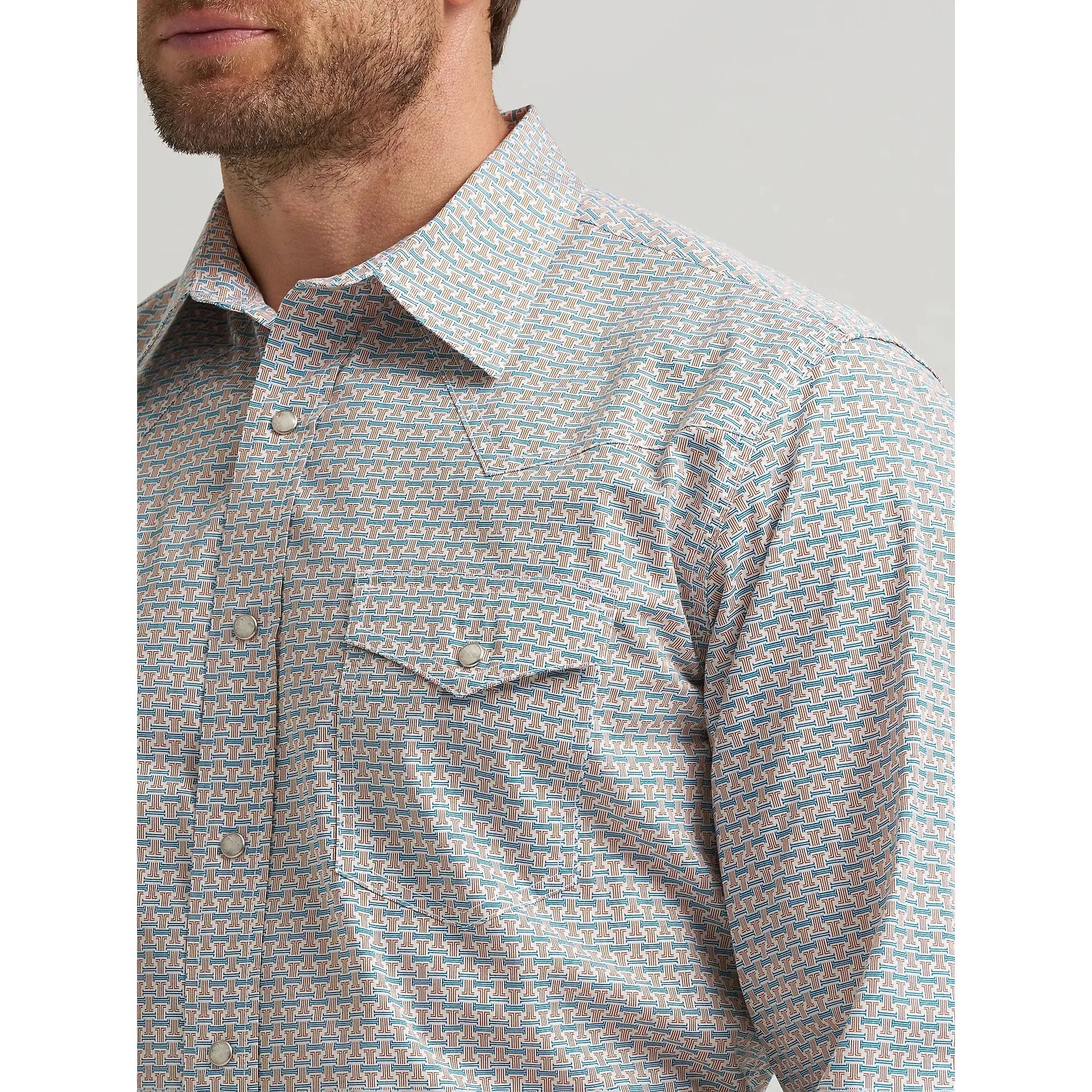 Men's Wrangler 20X Competition Advanced Comfort Long Sleeve Two Pocket Western Snap Shirt-Rustic Brown T