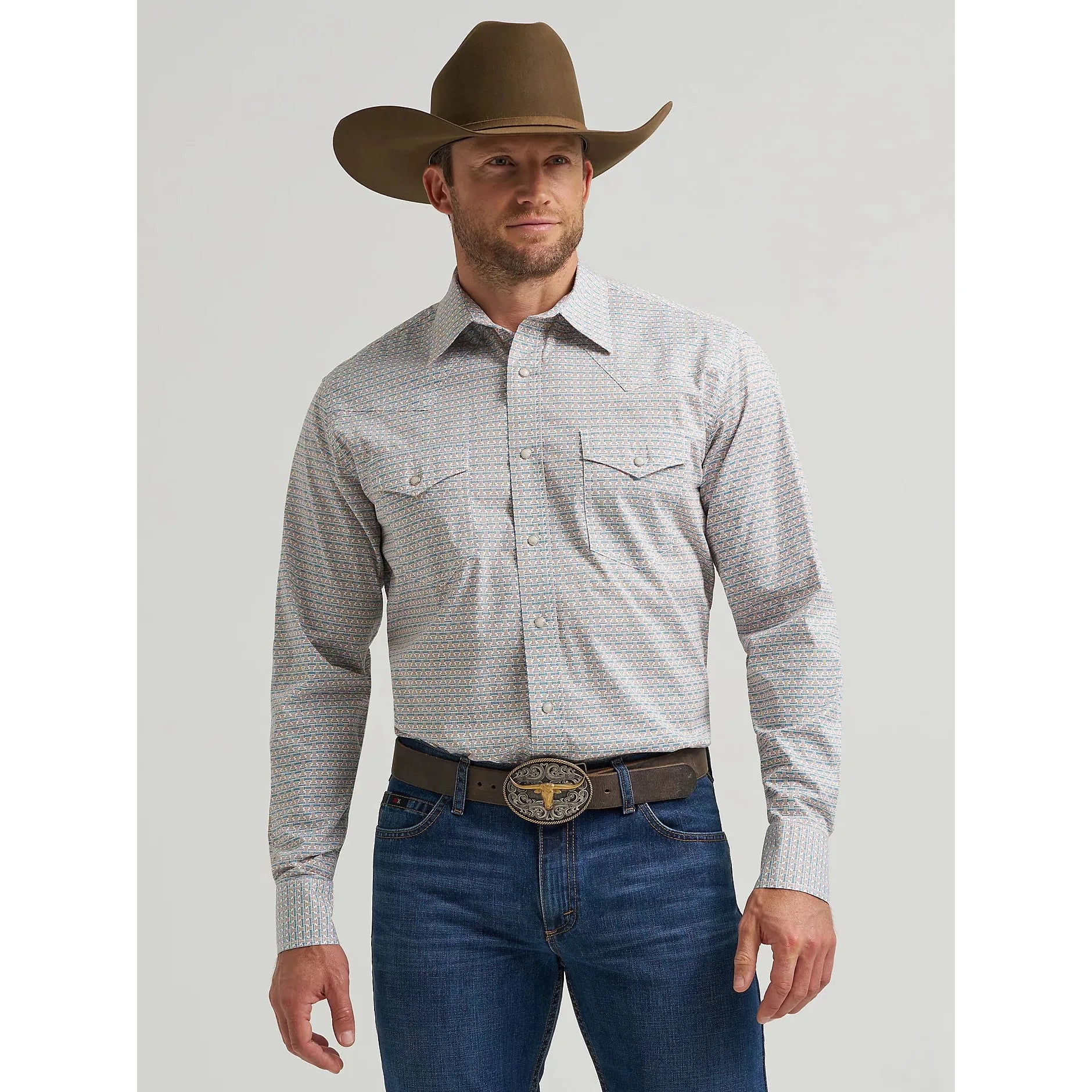 Men's Wrangler 20X Competition Advanced Comfort Long Sleeve Two Pocket Western Snap Shirt-Rustic Brown T
