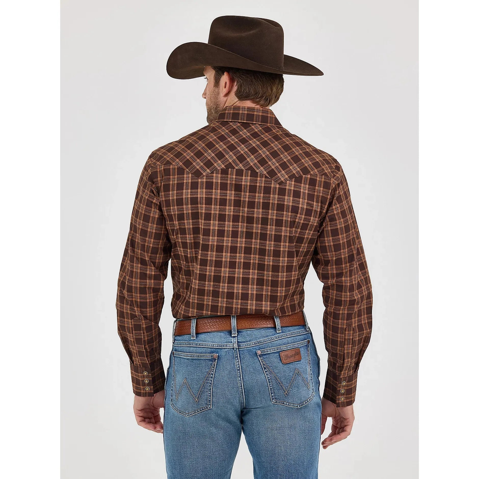 Men's Wrangler Retro® Long Sleeve Sawtooth Snap Pocket Western Shirt-Mocha Brown