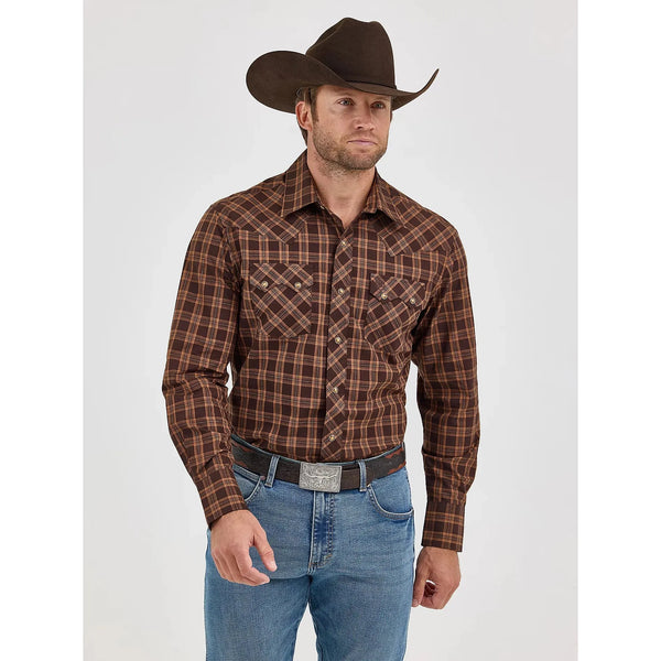 Men's Wrangler Retro® Long Sleeve Sawtooth Snap Pocket Western Shirt-Mocha Brown