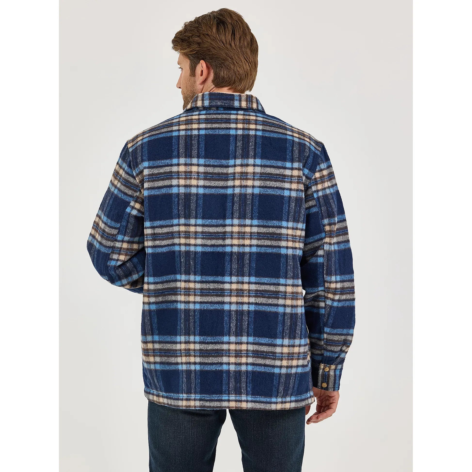 Men's Wrangler Quilt Lined Flannel Shirt Jacket-Navy Plaid