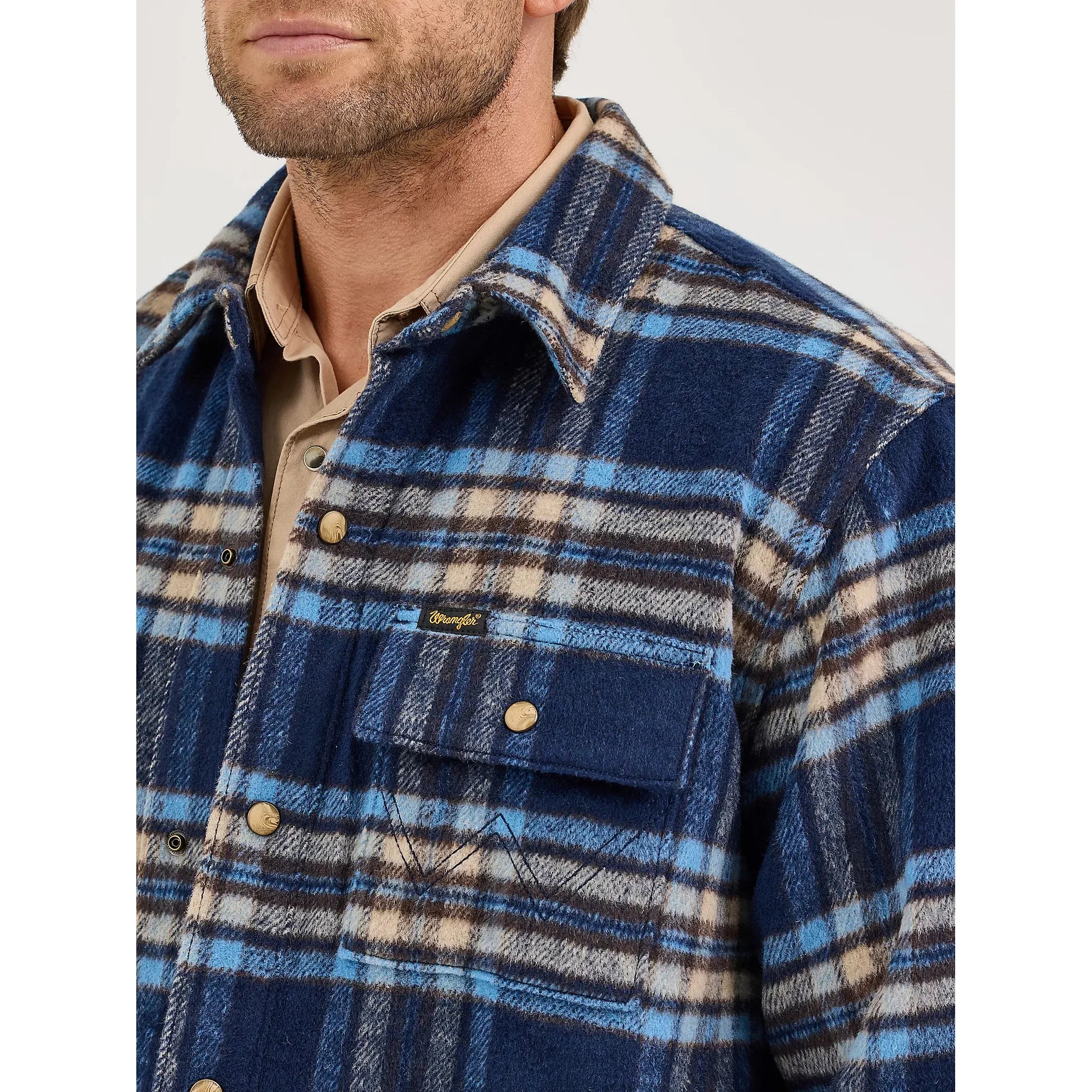 Men's Wrangler Quilt Lined Flannel Shirt Jacket-Navy Plaid