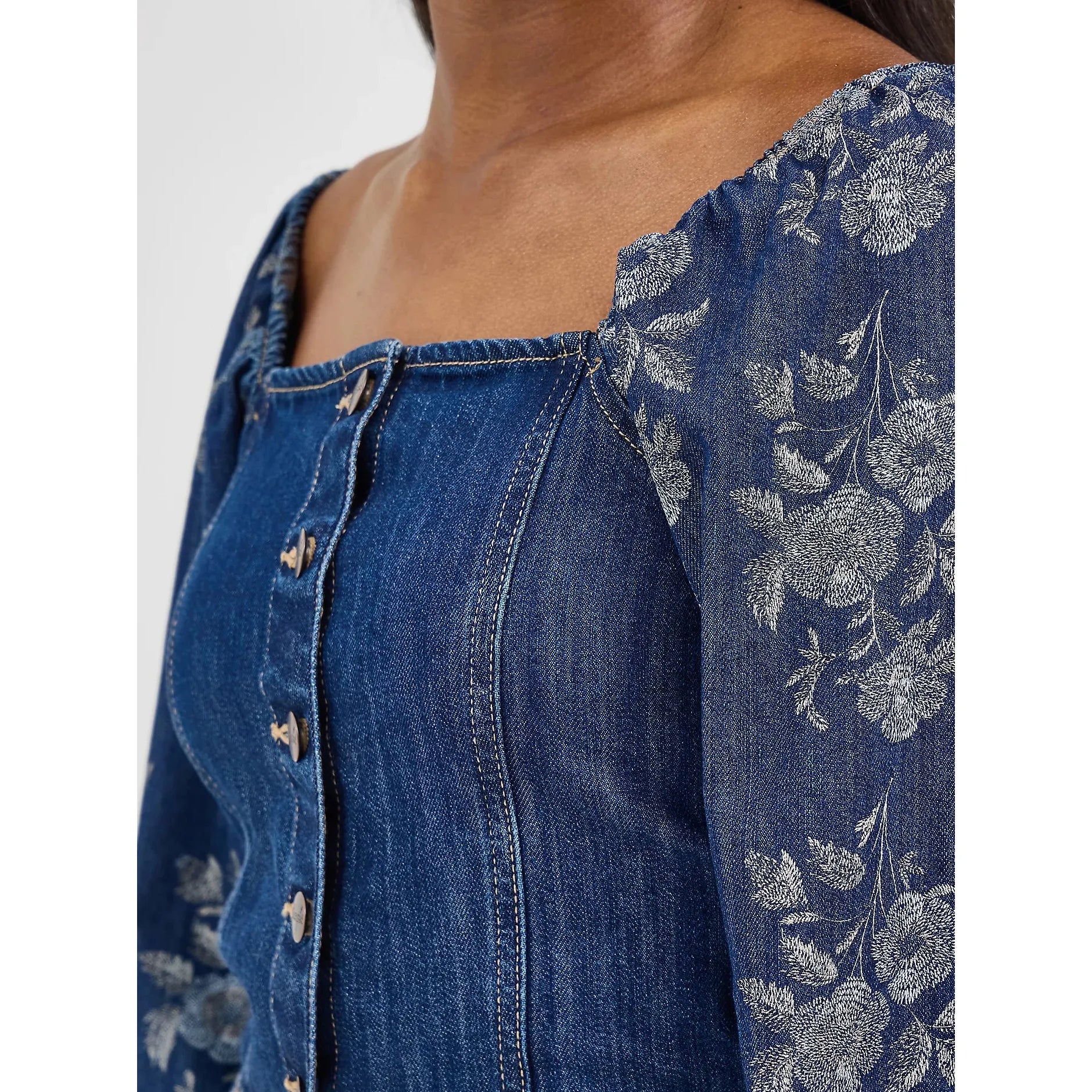 Women's Wrangler Denim Puffed Sleeve Cropped Blouse-Dark Denim