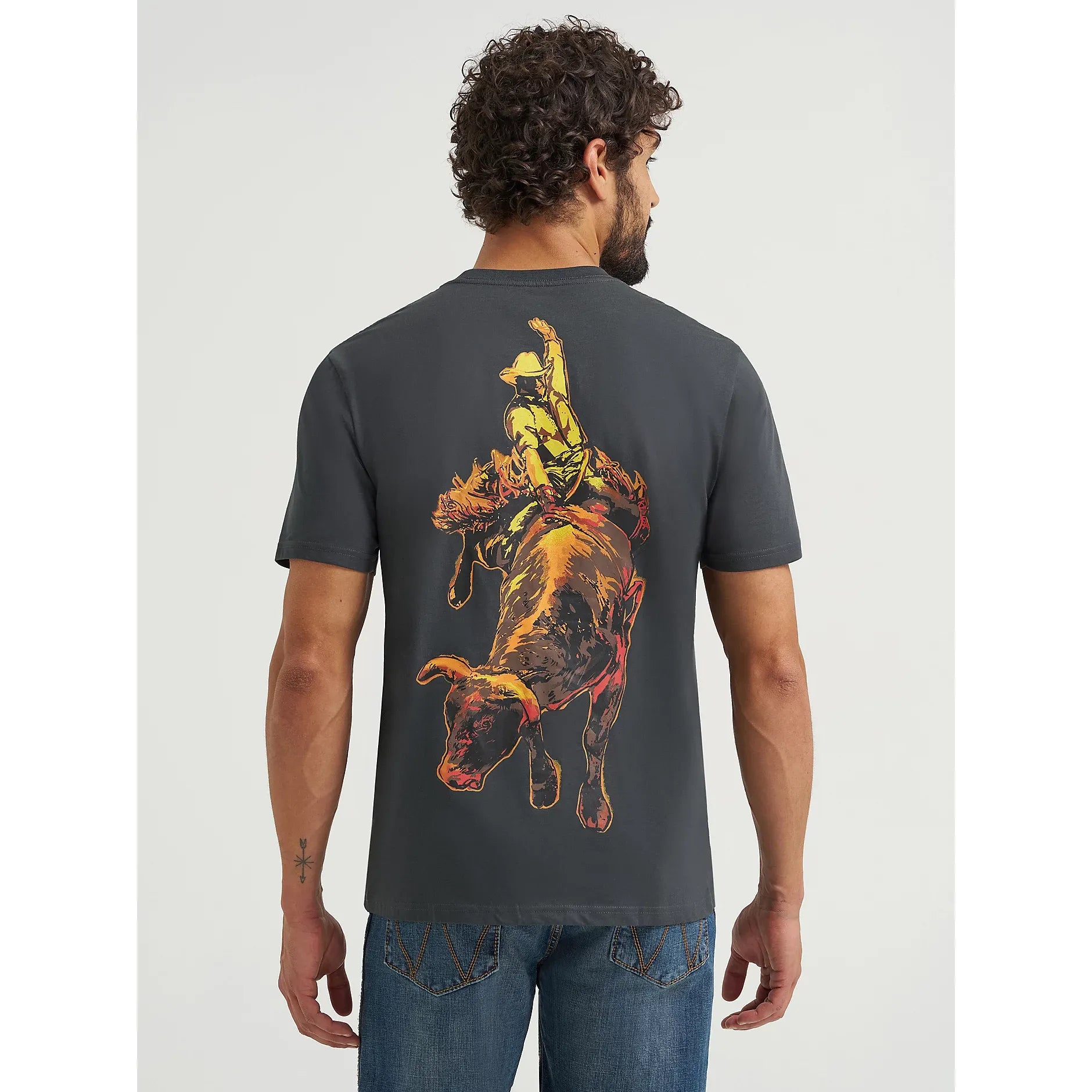 Men's Wrangler Bucking Cowboy Back Graphic T-shirt-Washed Black