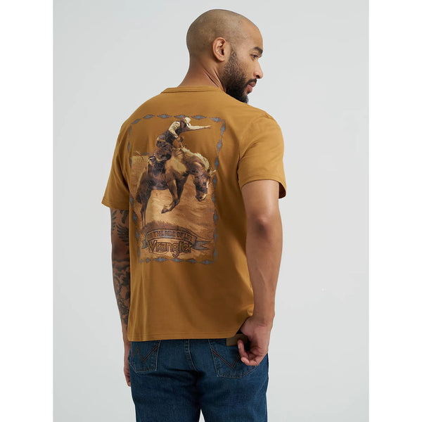 Men's Wrangler Bucking Cowboy Back Graphic T-shirt-Tobacco Brown