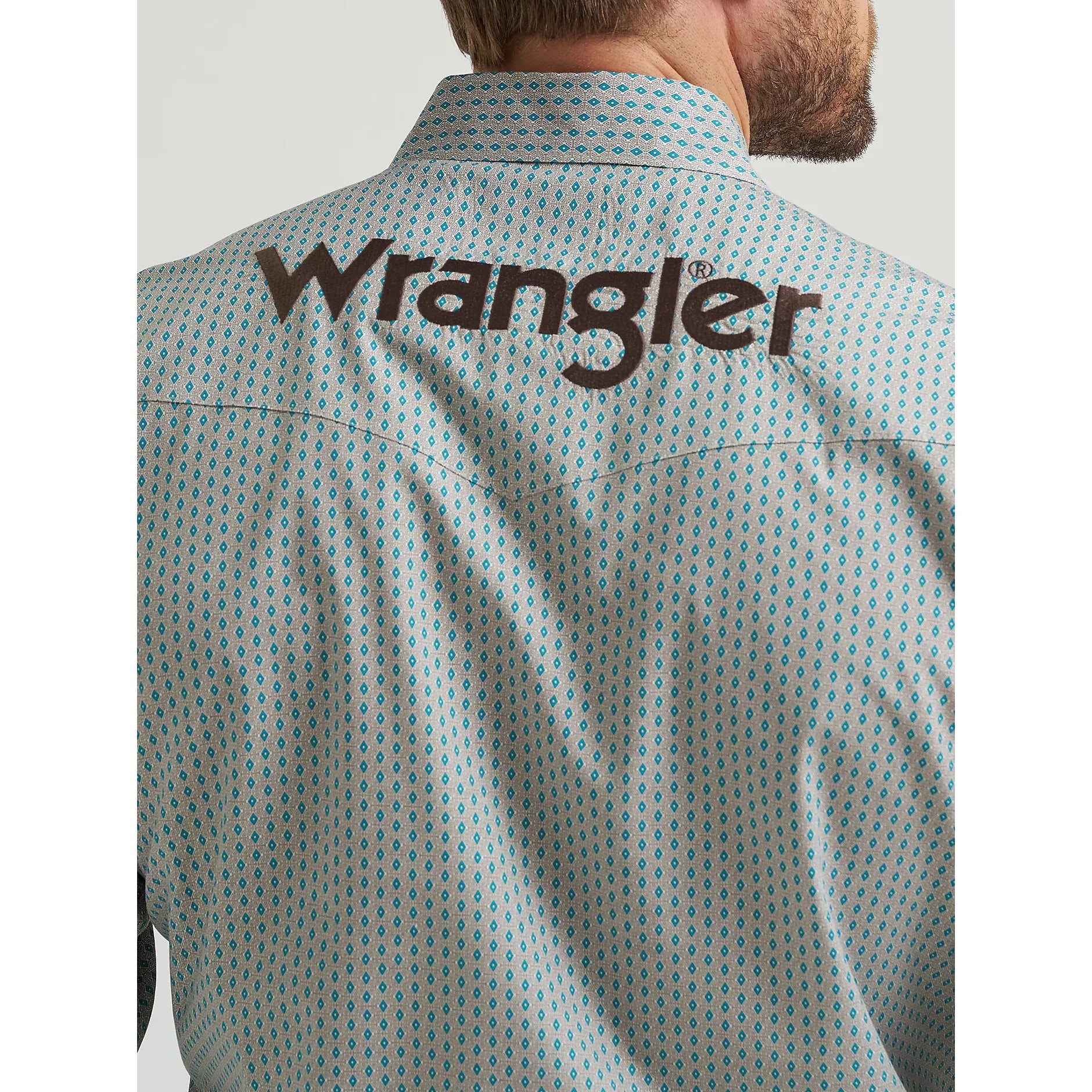 Men's Wrangler Logo Long Sleeve Western Snap Shirt-Peacock