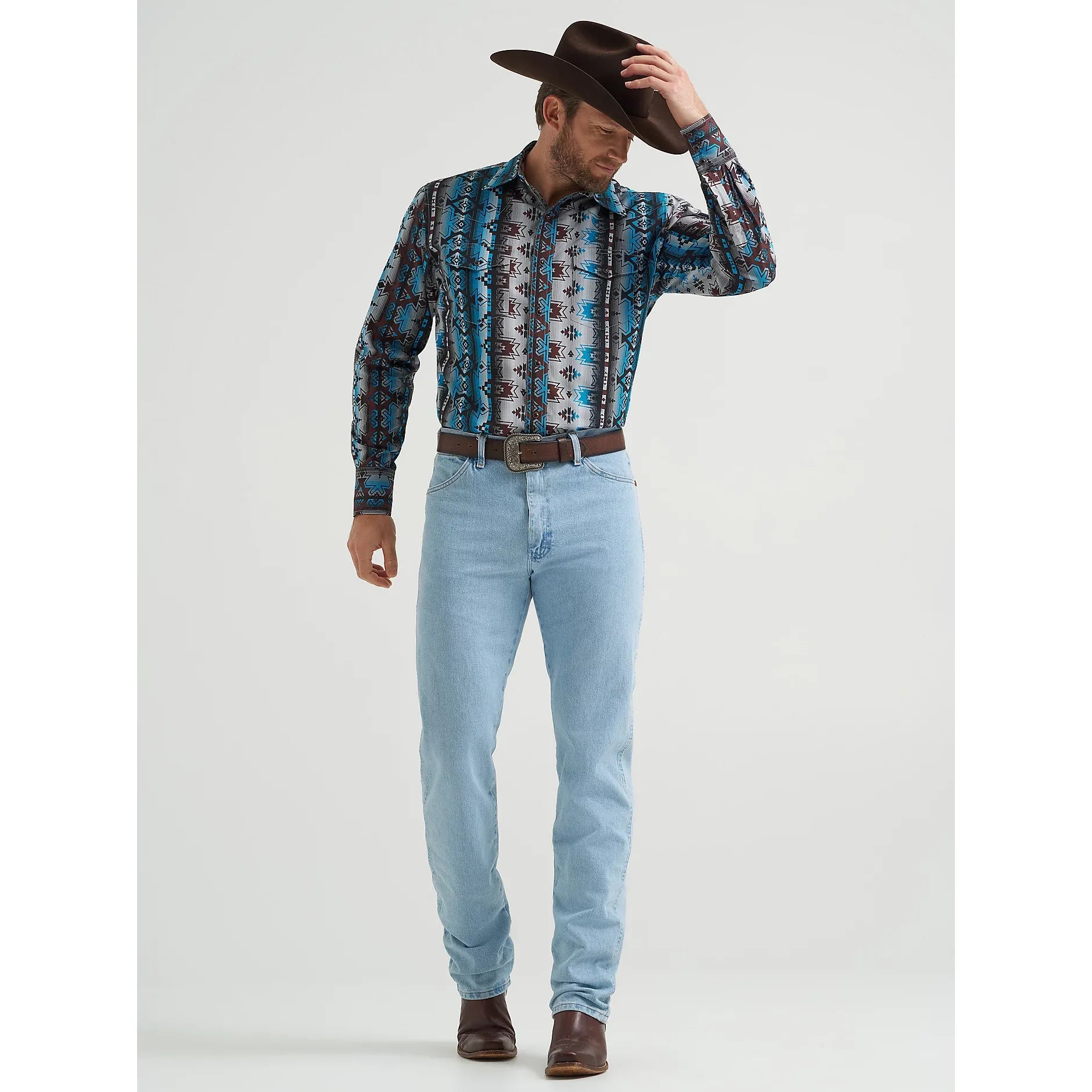 Men's Wrangler Checotah® Long Sleeve Western Snap Printed Shirt-Cloudy Burgundy