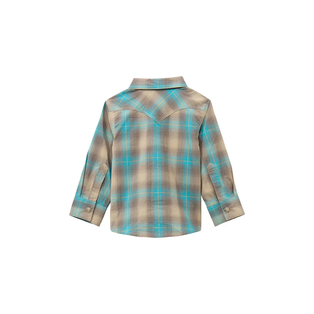 Little Boy's Wrangler Long Sleeve Plaid Western Snap Shirt-Tan/Aqua