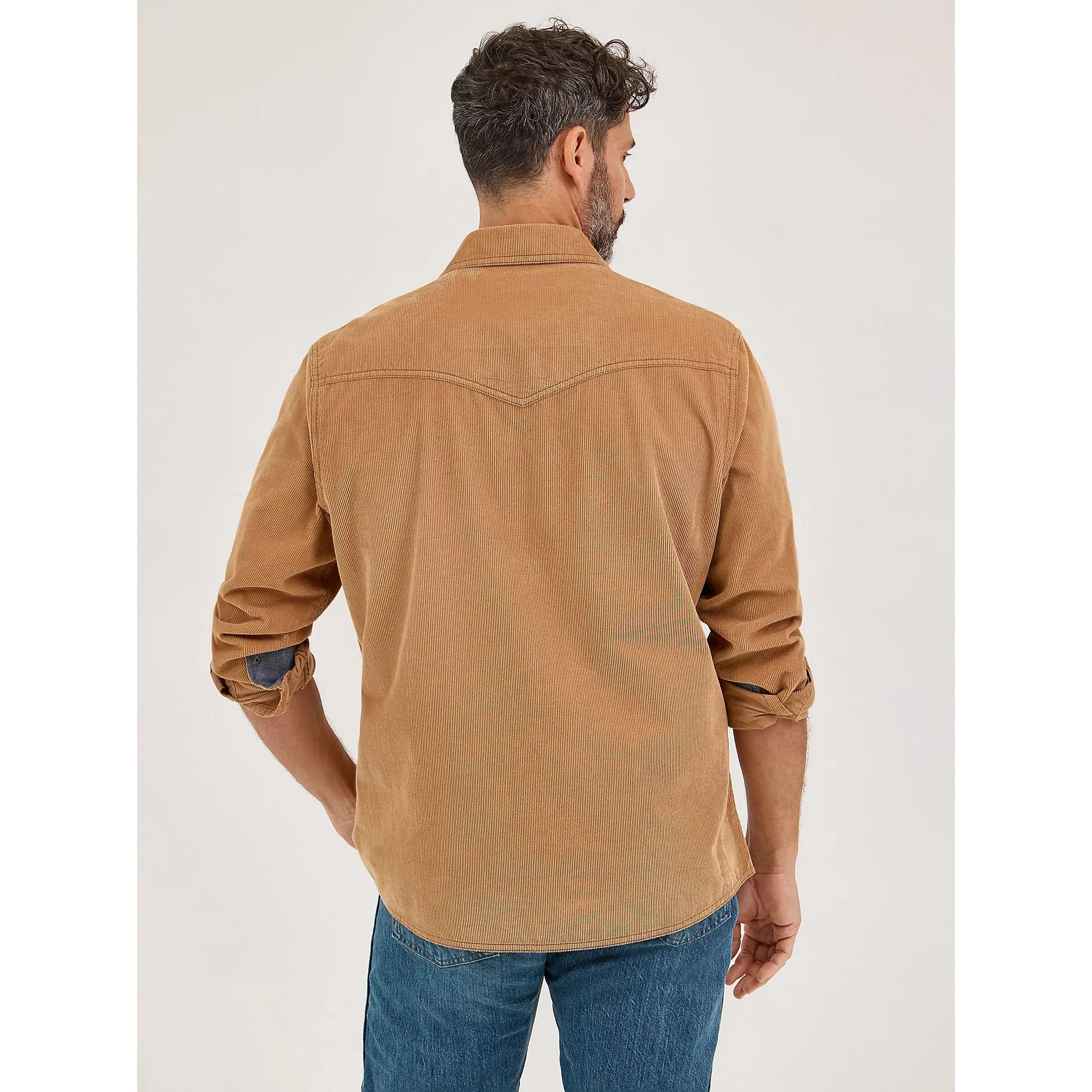 Men's Wrangler Retro® Premium Long Sleeve Western Snap Corduroy Shirt-Sandy Brown