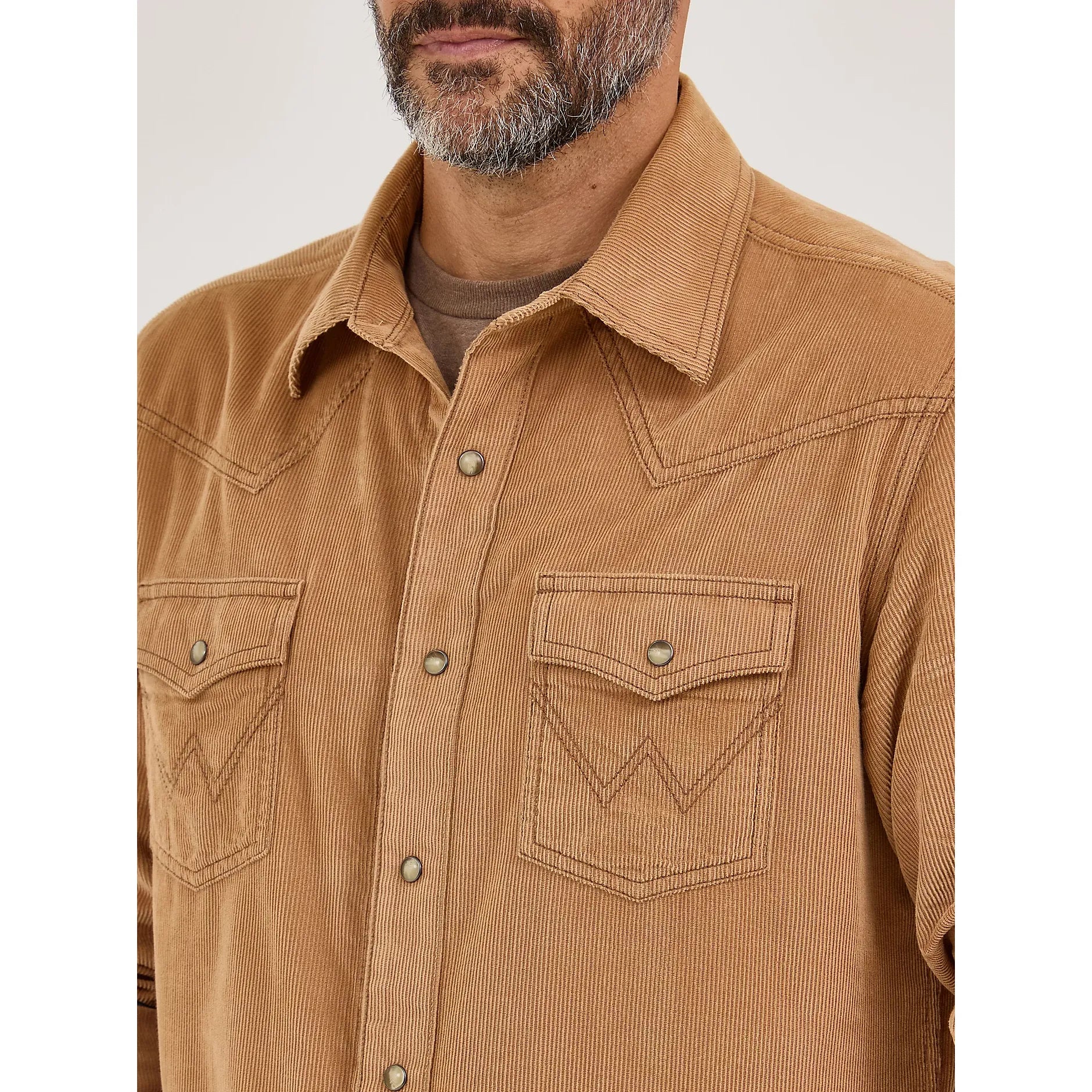 Men's Wrangler Retro® Premium Long Sleeve Western Snap Corduroy Shirt-Sandy Brown