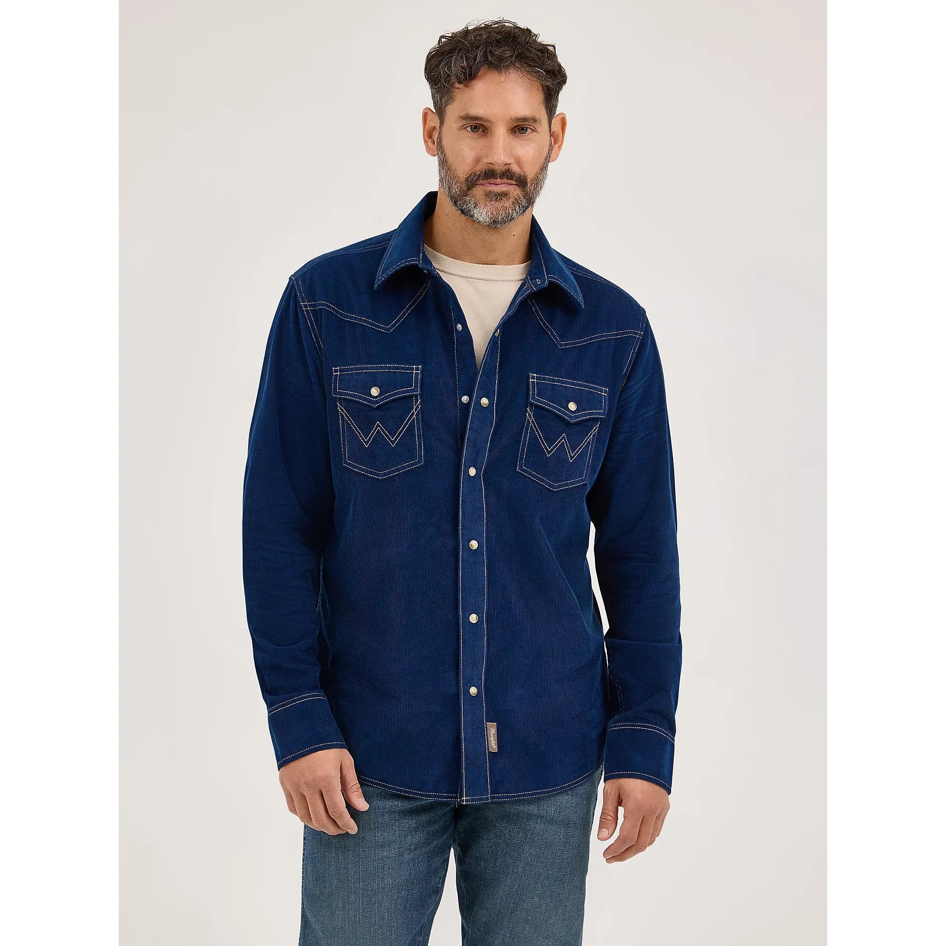 Men's Wrangler Retro® Premium Long Sleeve Western Snap Solid Shirt-Rich Navy