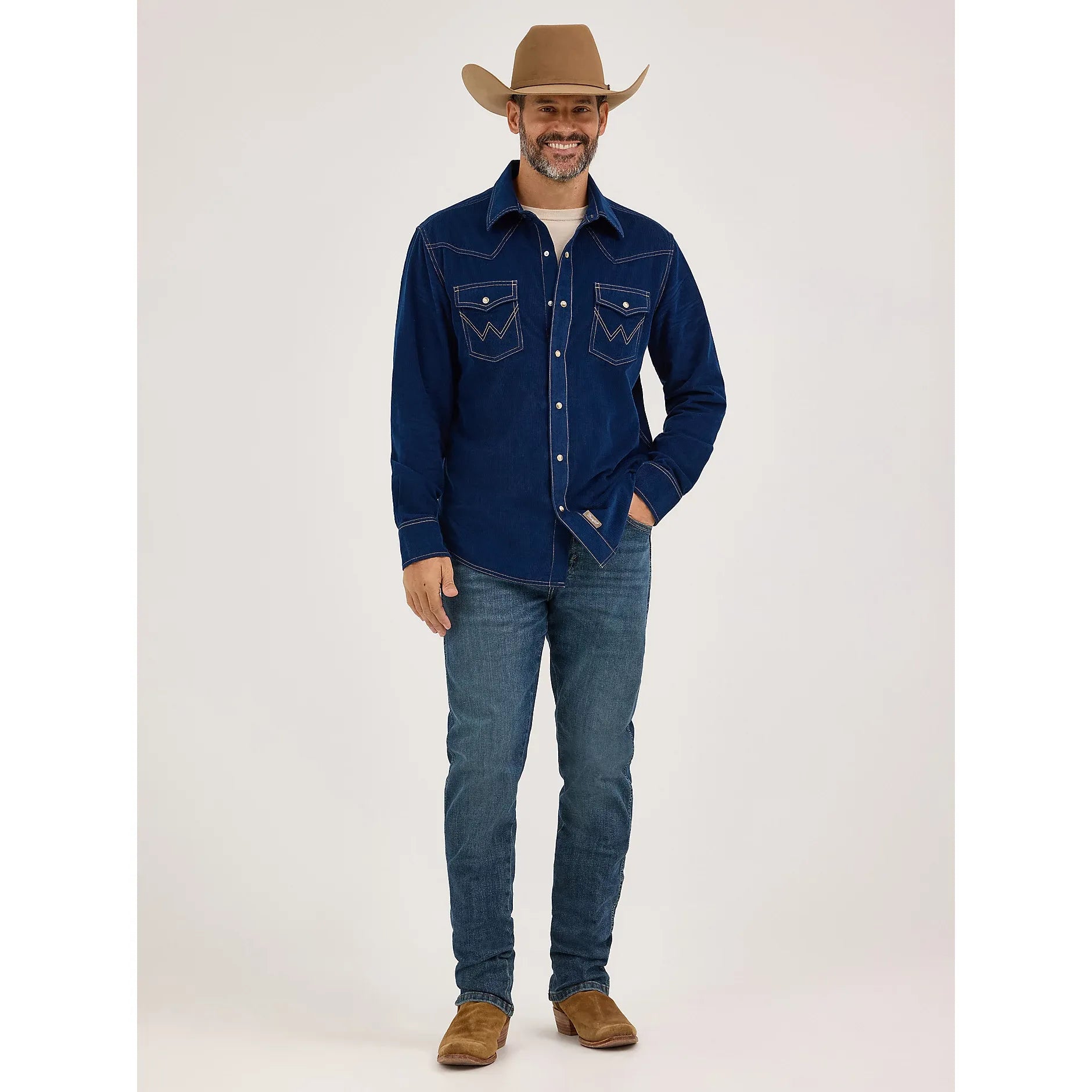 Men's Wrangler Retro® Premium Long Sleeve Western Snap Solid Shirt-Rich Navy