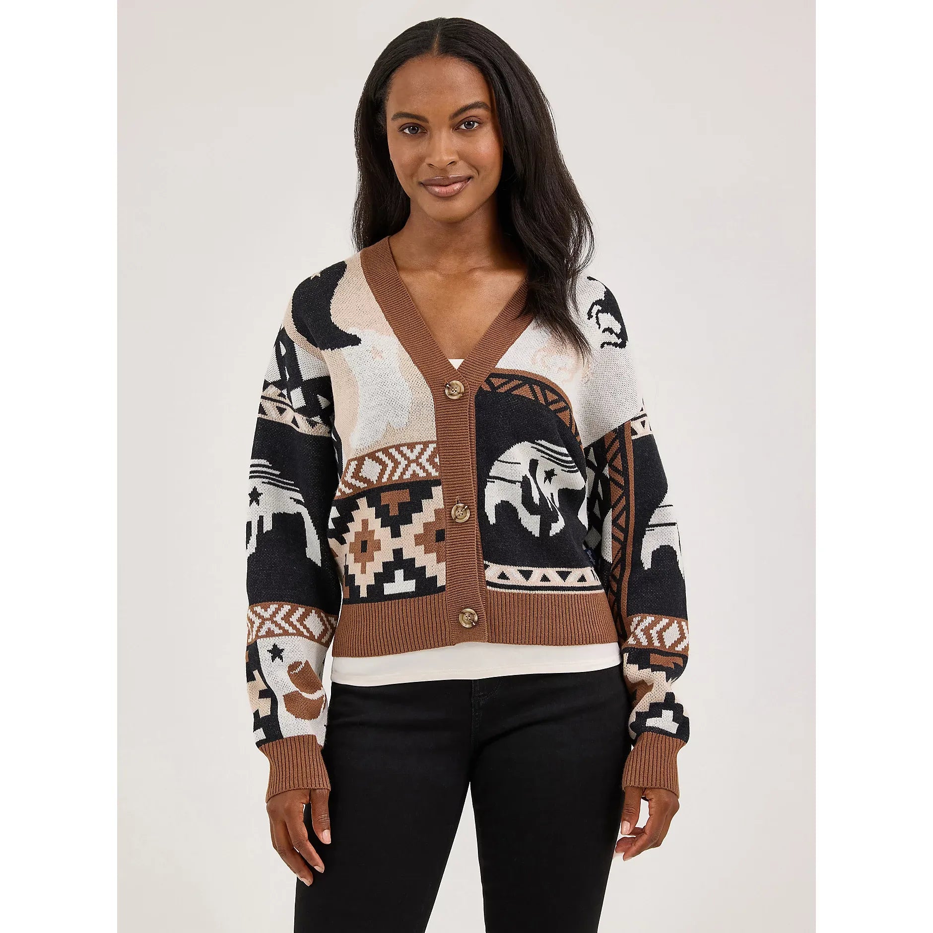 Women's Wrangler Cropped Cardigan Sweater-Brown