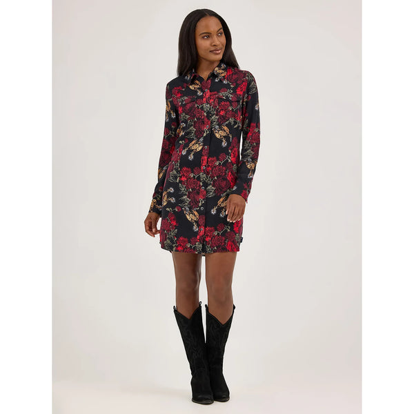 Women's Wrangler Floral Western Snap Dress-Black