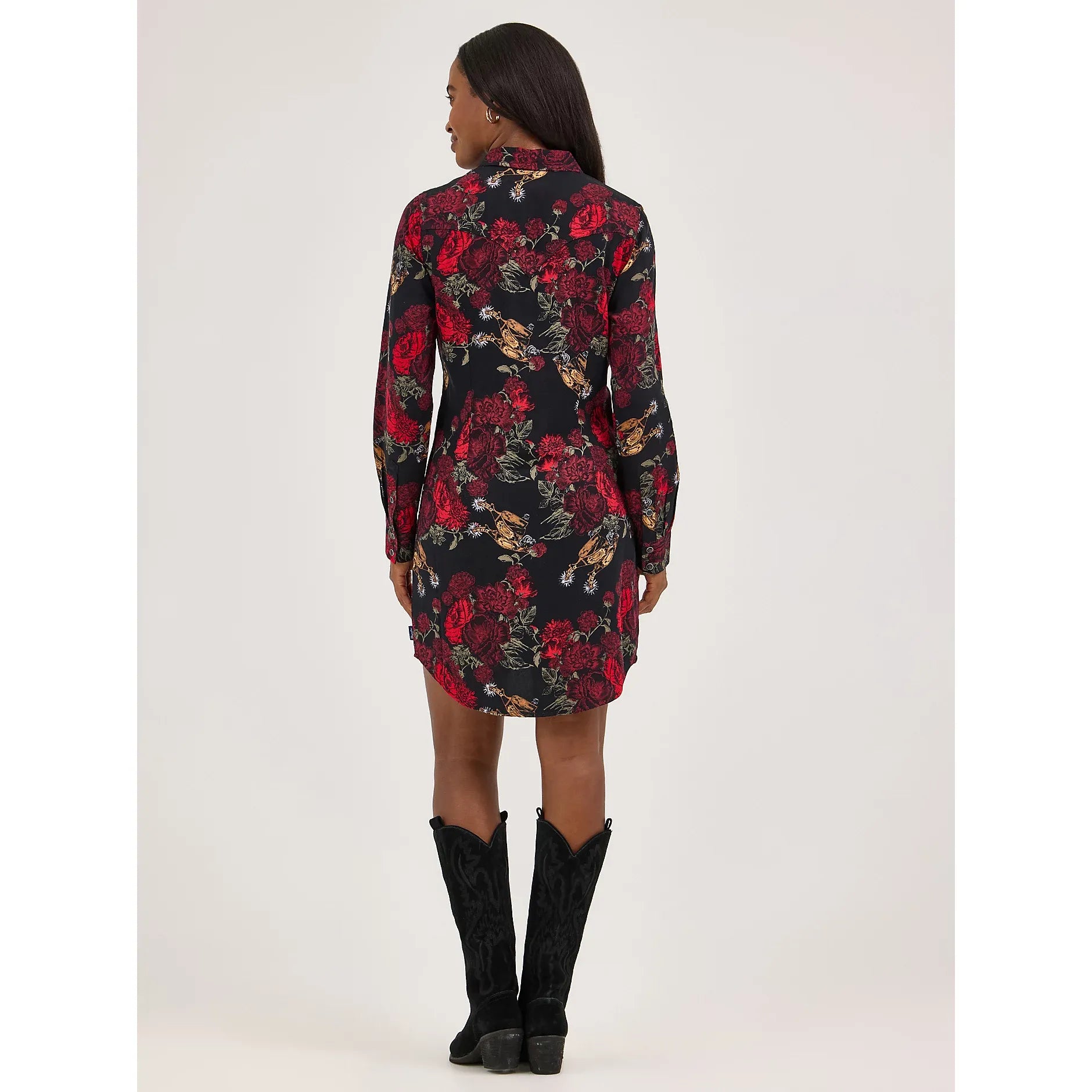 Women's Wrangler Floral Western Snap Dress-Black