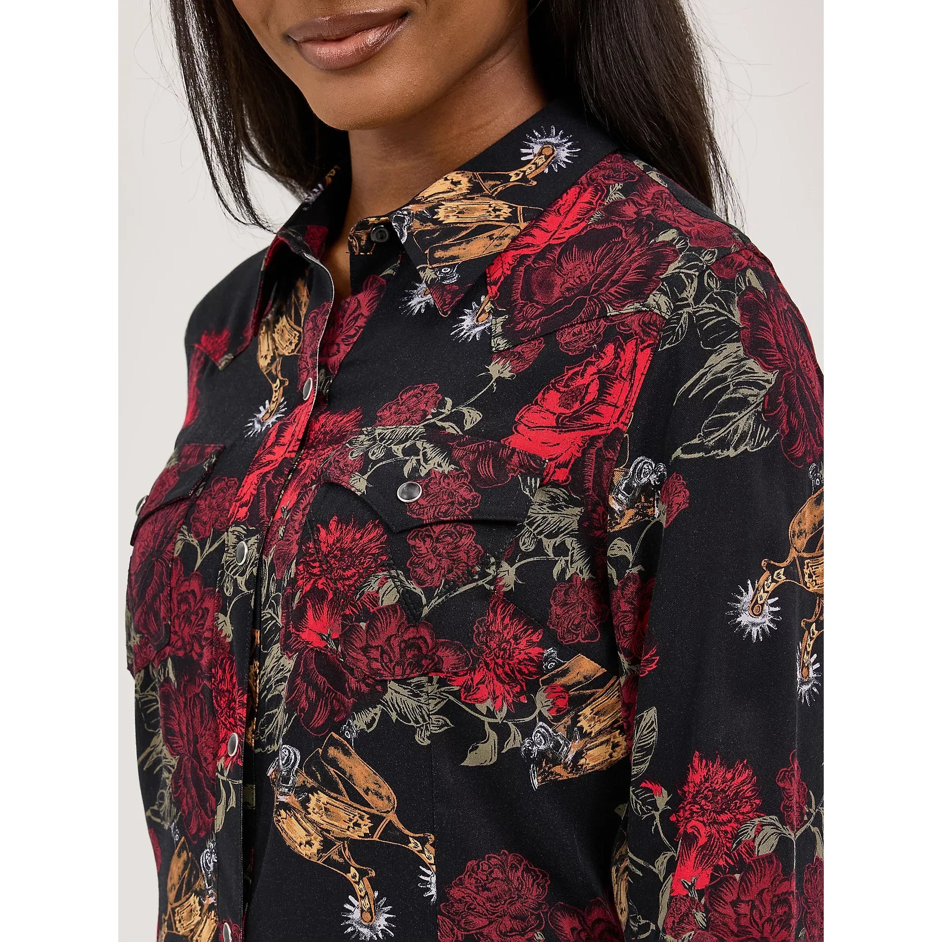 Women's Wrangler Floral Western Snap Dress-Black