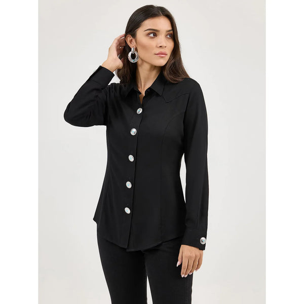 Women's Wrangler Slim Concho Button Shirt-Black