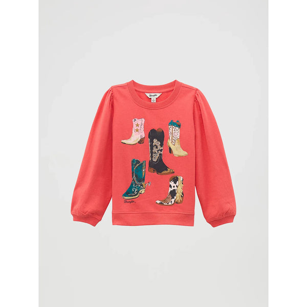 Wrangler Girl's Graphic Puff Sleeve Pullover-Pink