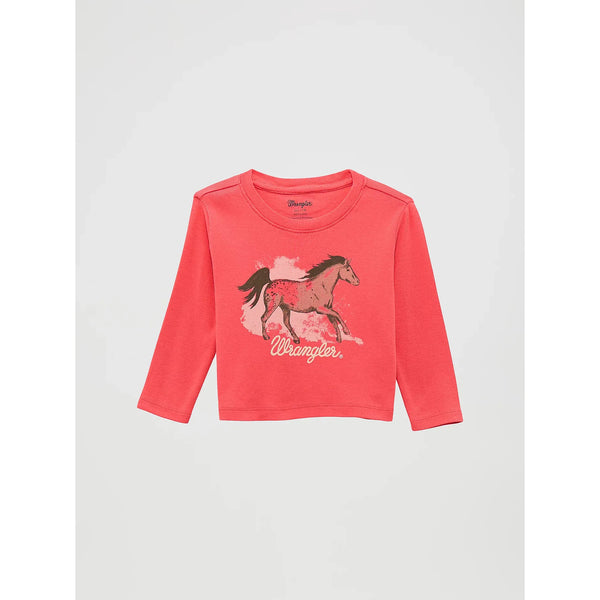 Wrangler Little Girl's Western Graphic Long Sleeve Tee-Pink Horse