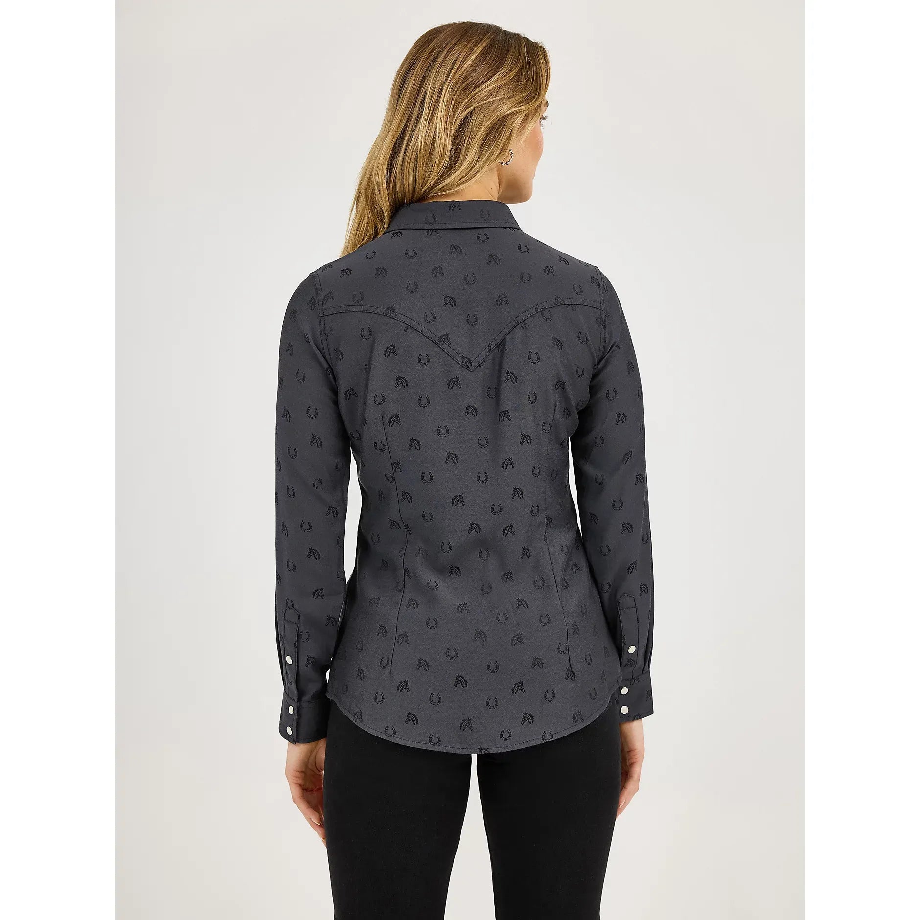 Women's Wrangler All Occasion Western Snap Shirt-Subtle Black Horses
