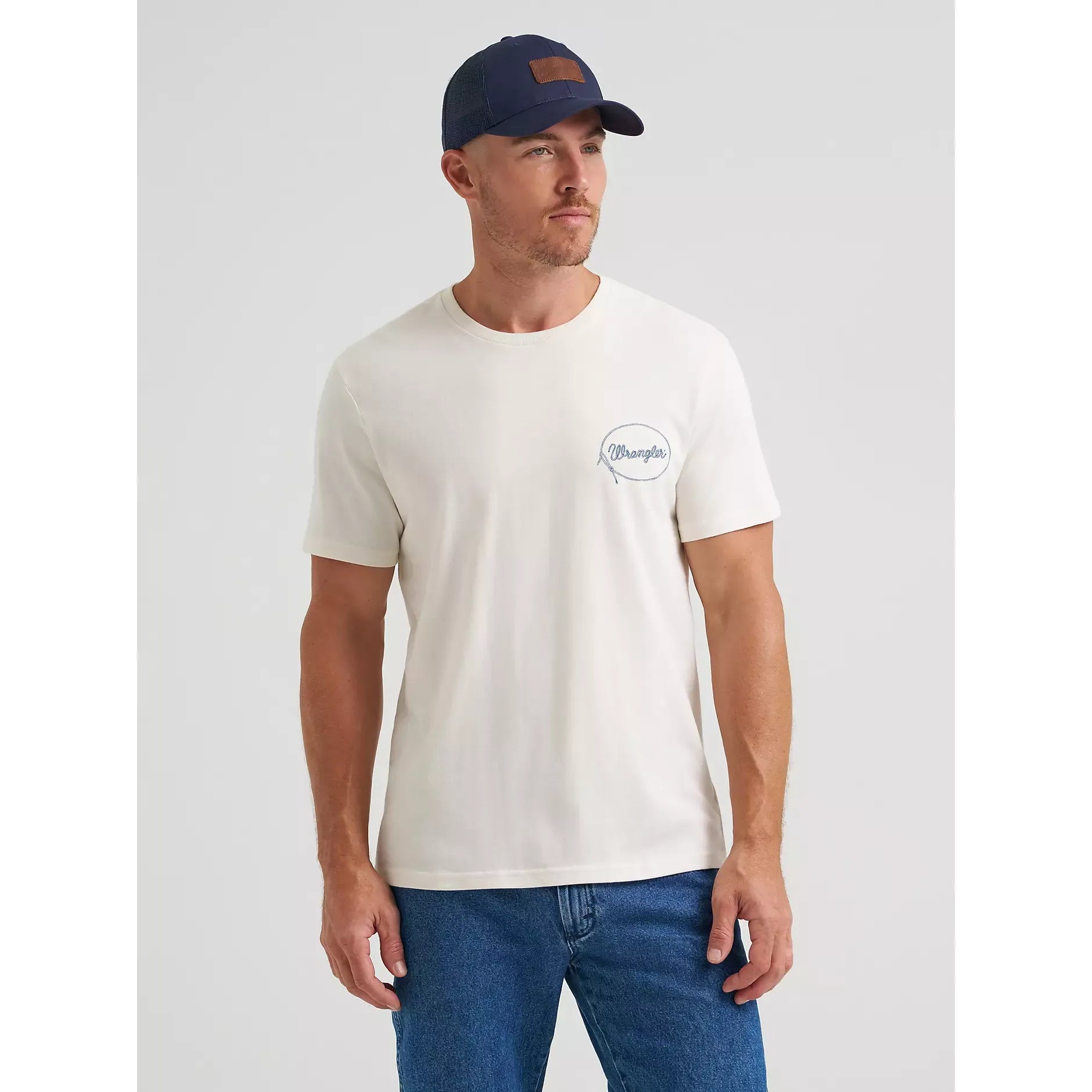 Men's Wrangler Lassoing Cowboy Back Graphic T-Shirt-Whisper White - CWesternwear
