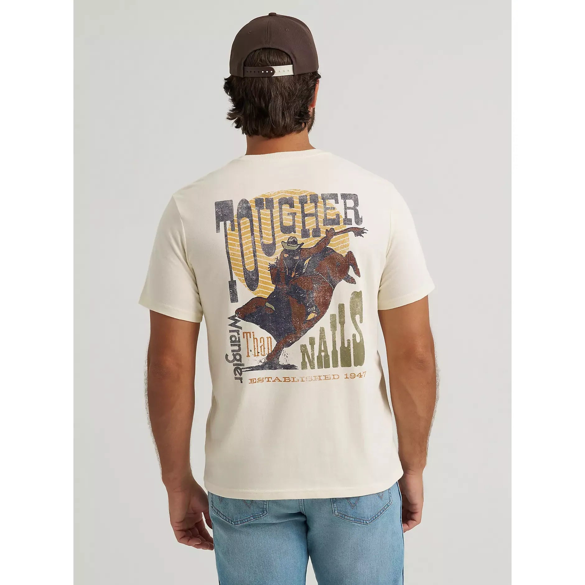 Men's Wrangler Tougher Than Nails Back Graphic T-Shirt-Antique White - CWesternwear