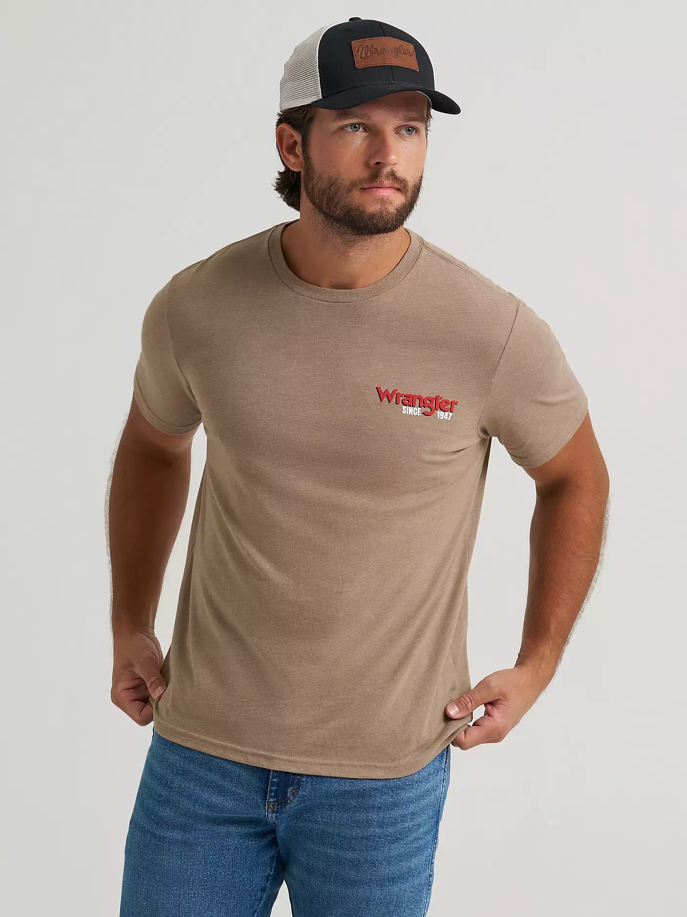 Men's Wrangler Star Spangled Rodeo Back Graphic T-Shirt-Desert Taupe Heather