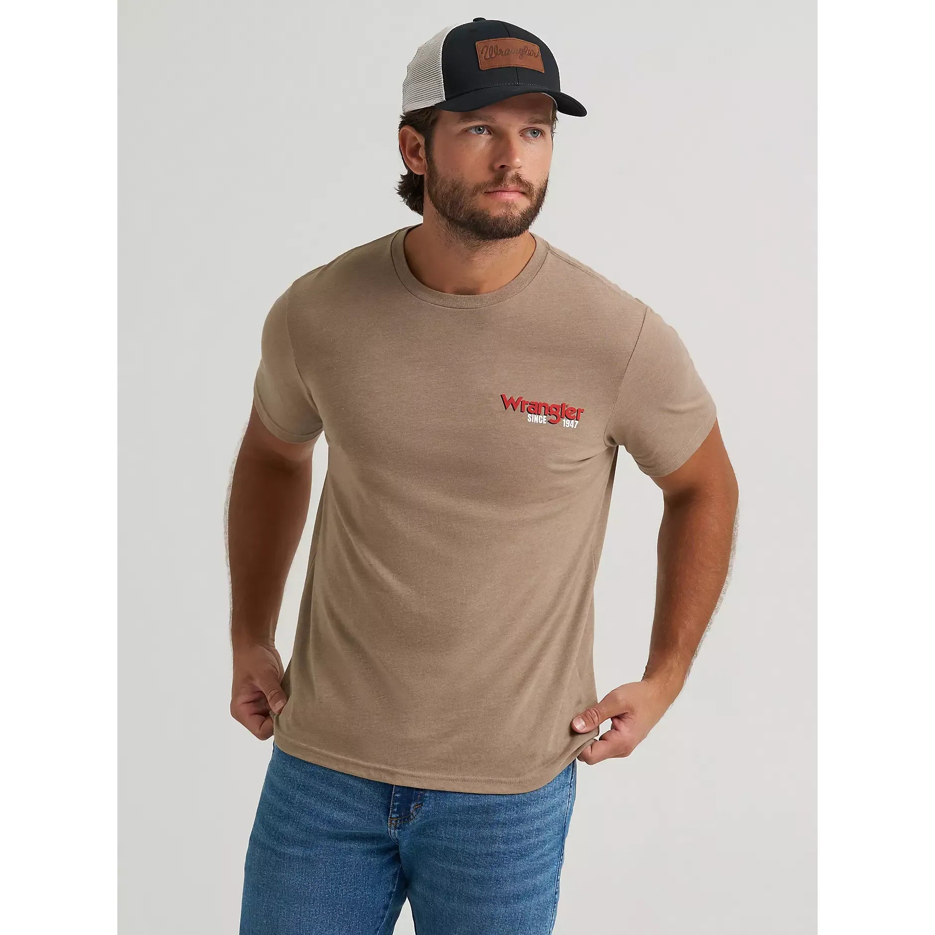 Men's Wrangler Star Spangled Rodeo Back Graphic T-Shirt-Desert Taupe Heather