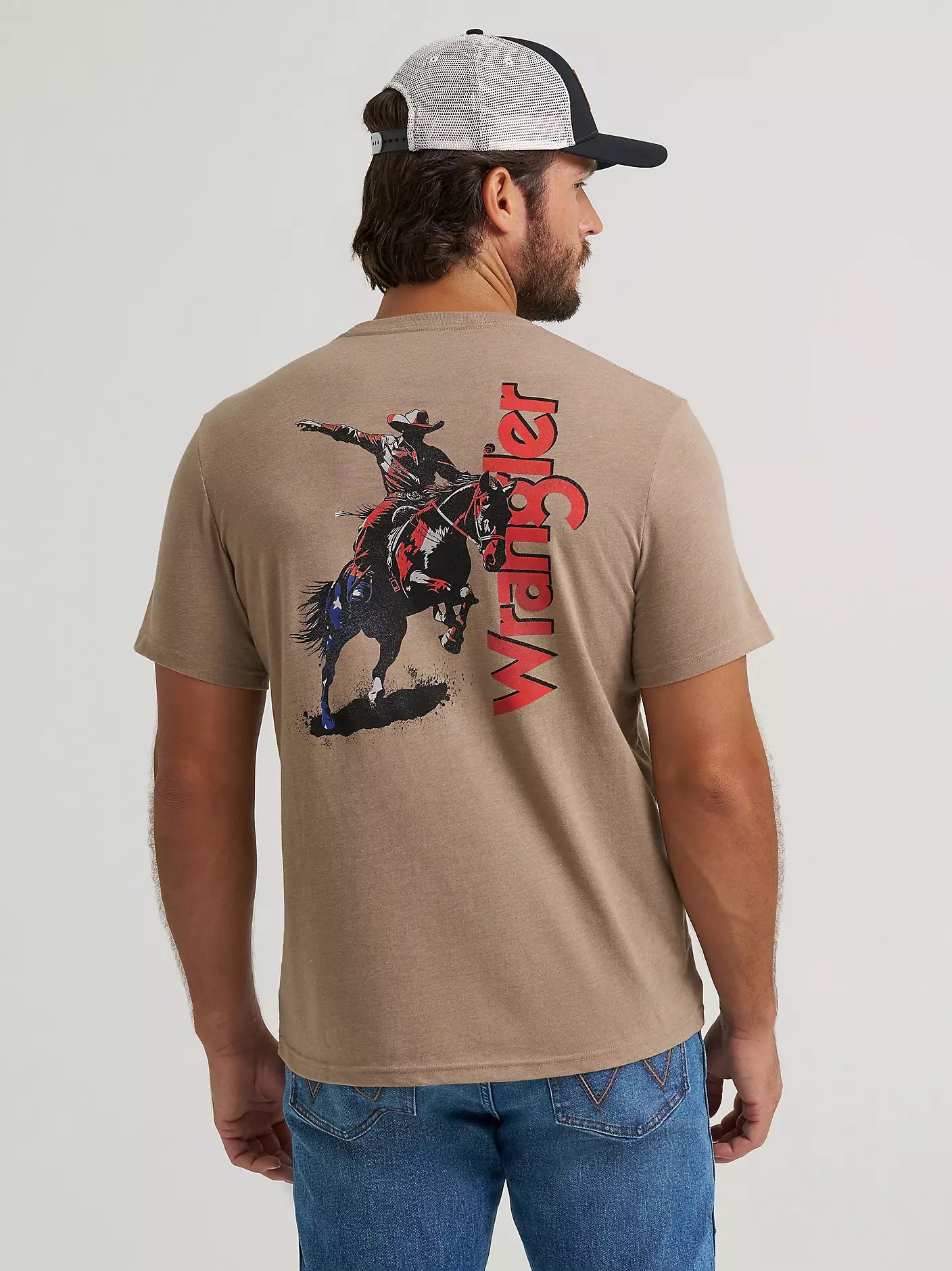 Men's Wrangler Star Spangled Rodeo Back Graphic T-Shirt-Desert Taupe Heather