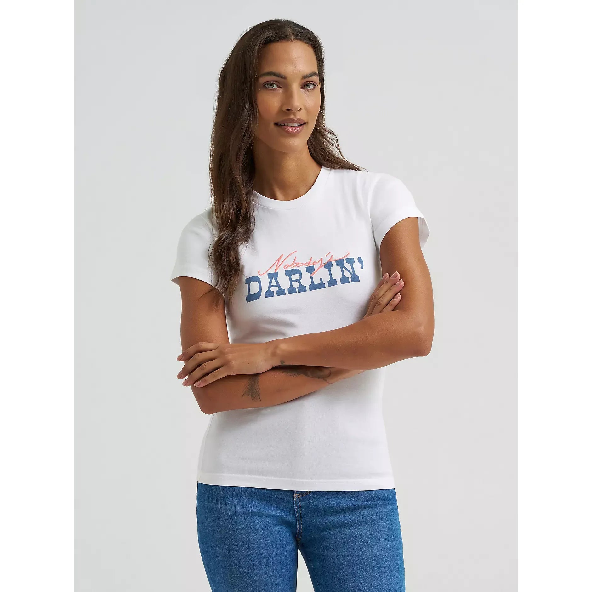 Women's Wrangler Nobody's Darlin' Shrunken Band Tee-Bright White - CWesternwear