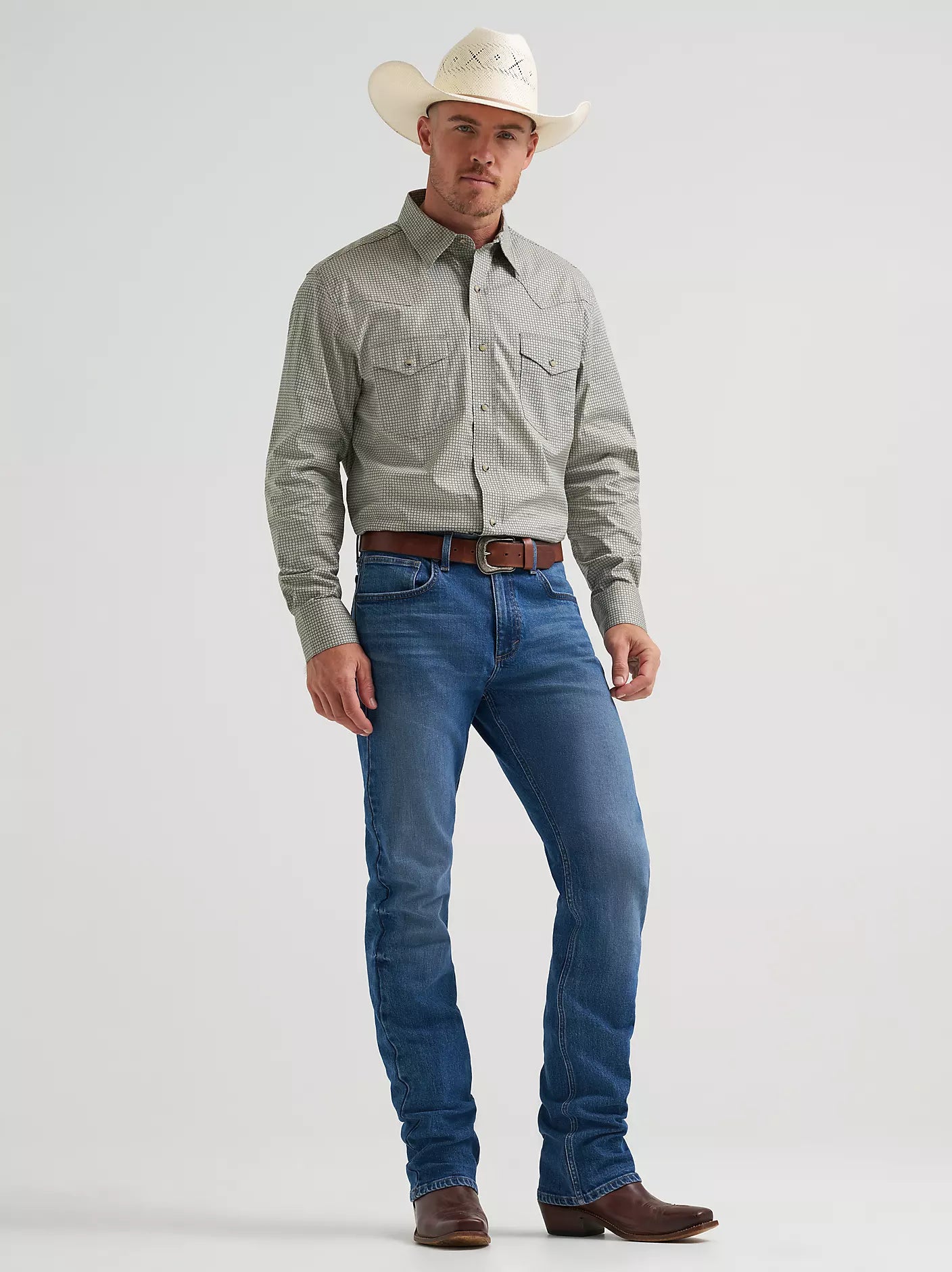 Men's Wrangler 20X Competition Advanced Comfort Long Sleeve Two Pocket Western Snap Shirt-Olive Minis