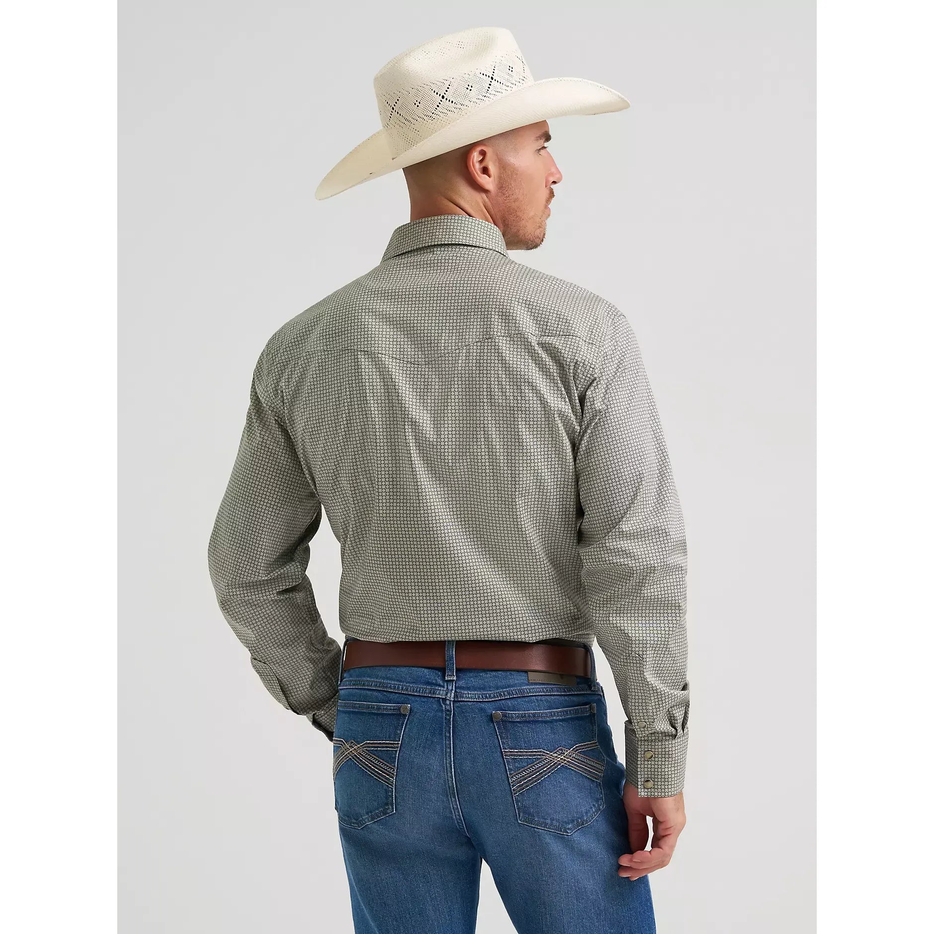 Men's Wrangler 20X Competition Advanced Comfort Long Sleeve Two Pocket Western Snap Shirt-Olive Minis - CWesternwear