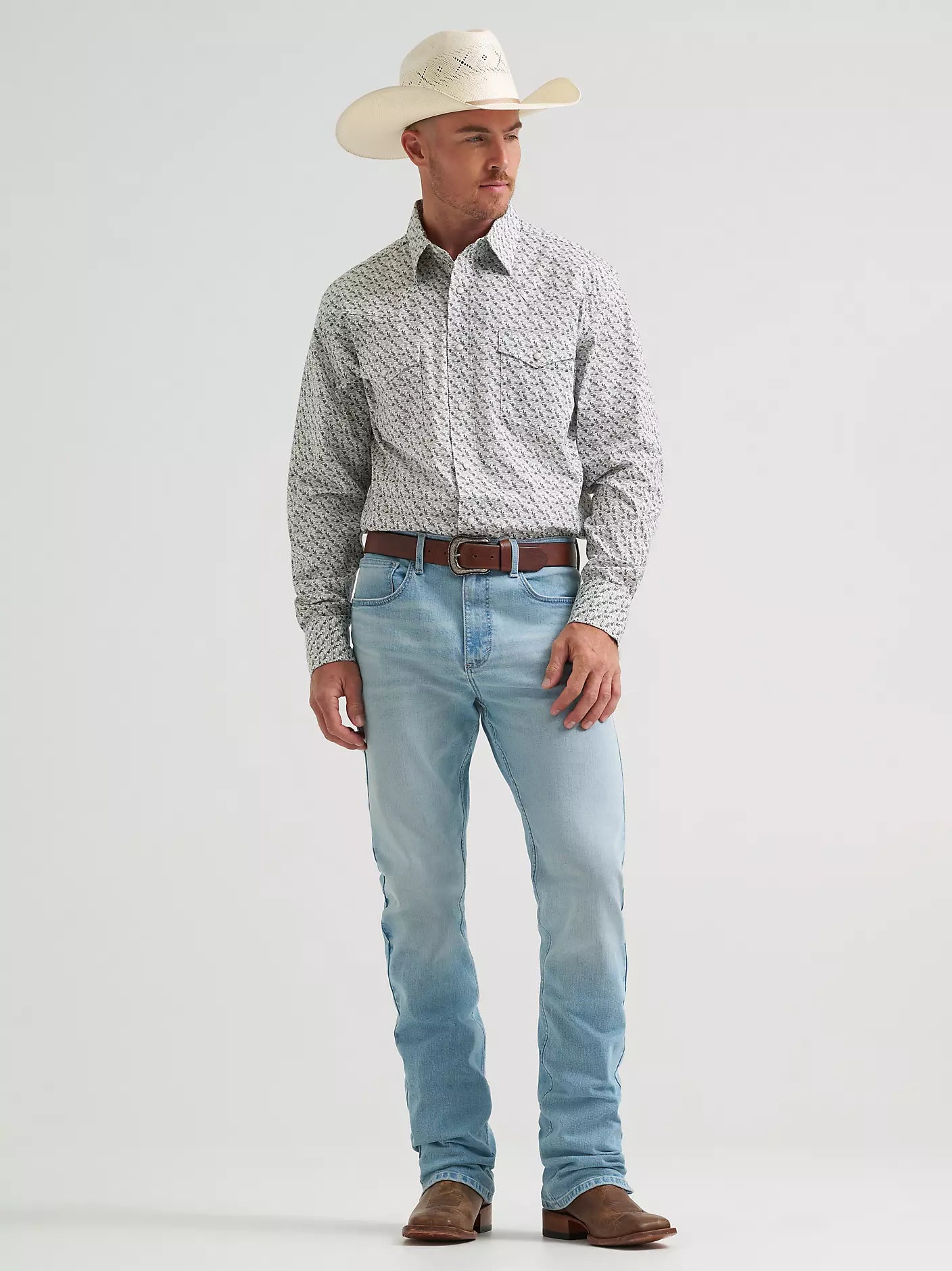 Men's Wrangler 20X Competition Advanced Comfort Long Sleeve Two Pocket Western Snap Shirt-Olive Cacti